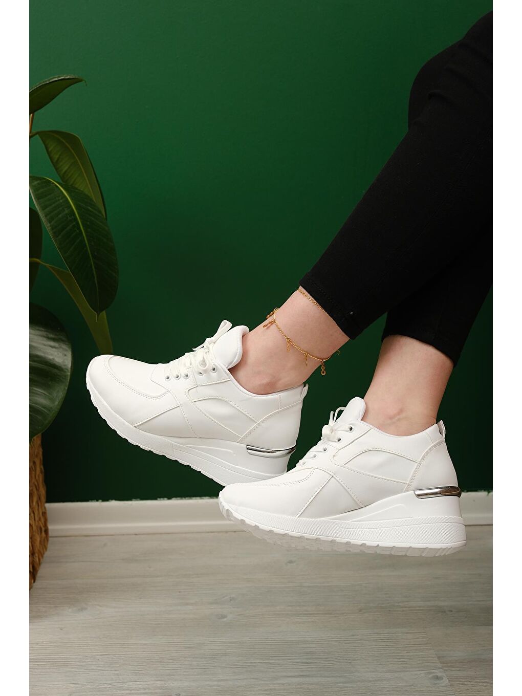 Beyaz Kalın Topuklu Kadın Sneaker-3