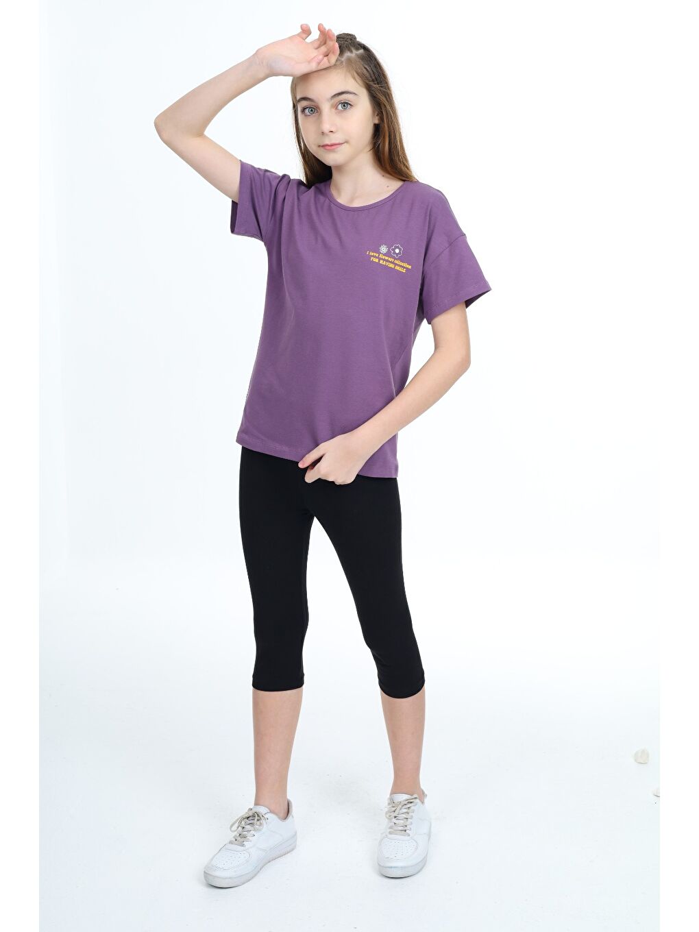 Mor Kız Çocuk Baskılı Taytlı Takım-2