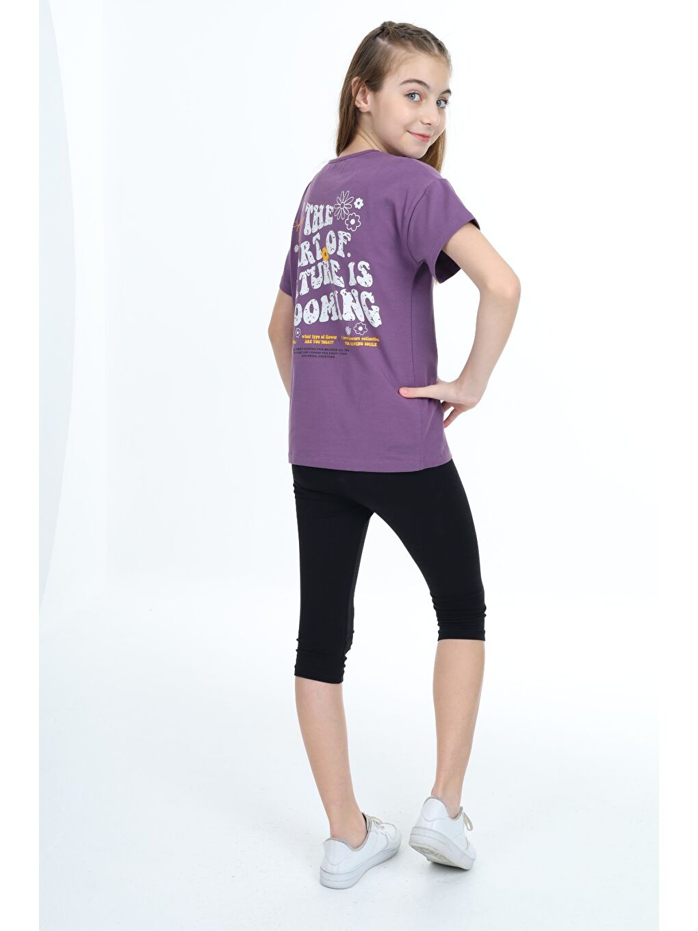 Mor Kız Çocuk Baskılı Taytlı Takım-4