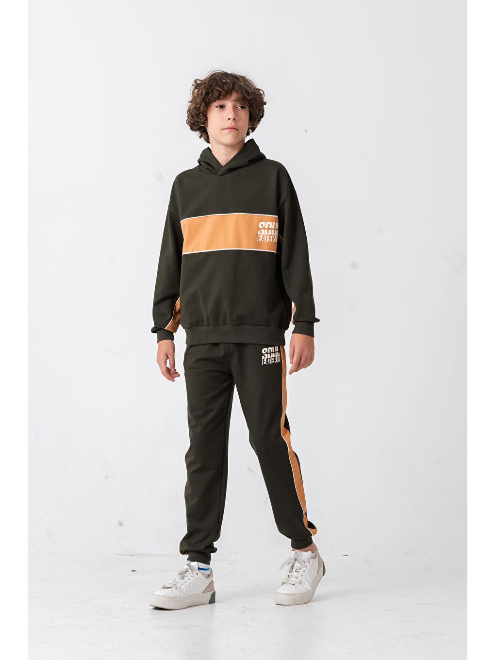 Haki Soul Fater Great Mental Attitude Baskılı Erkek Çocuk Alt Üst Eşofman Takımı-2