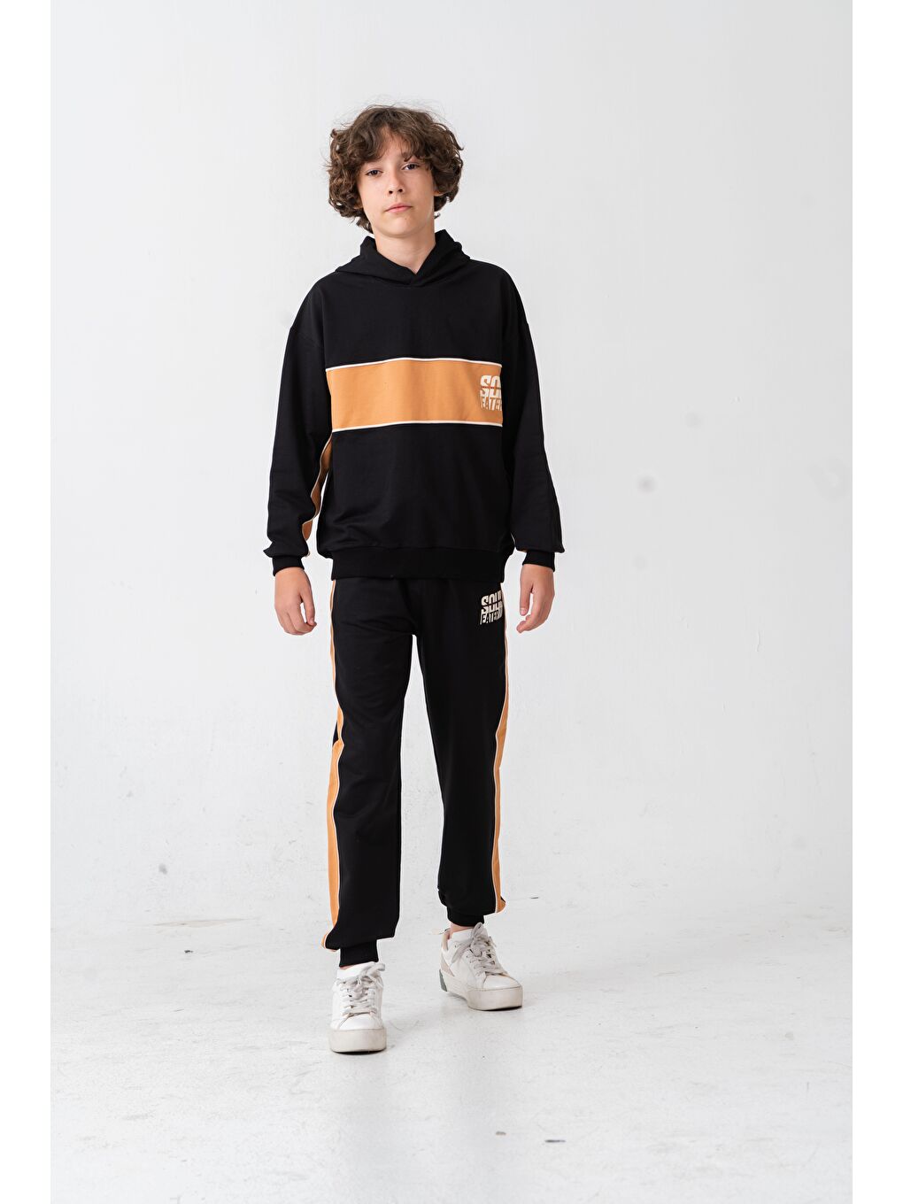 Siyah Soul Fater Great Mental Attitude Baskılı Erkek Çocuk Alt Üst Eşofman Takımı-3