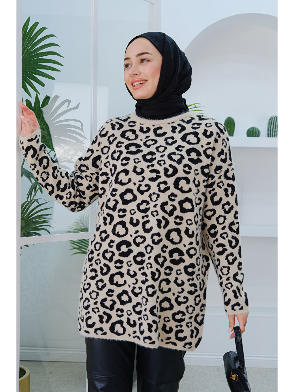 Locco Moda Bej Leopar Desen Kazak Taş - 2