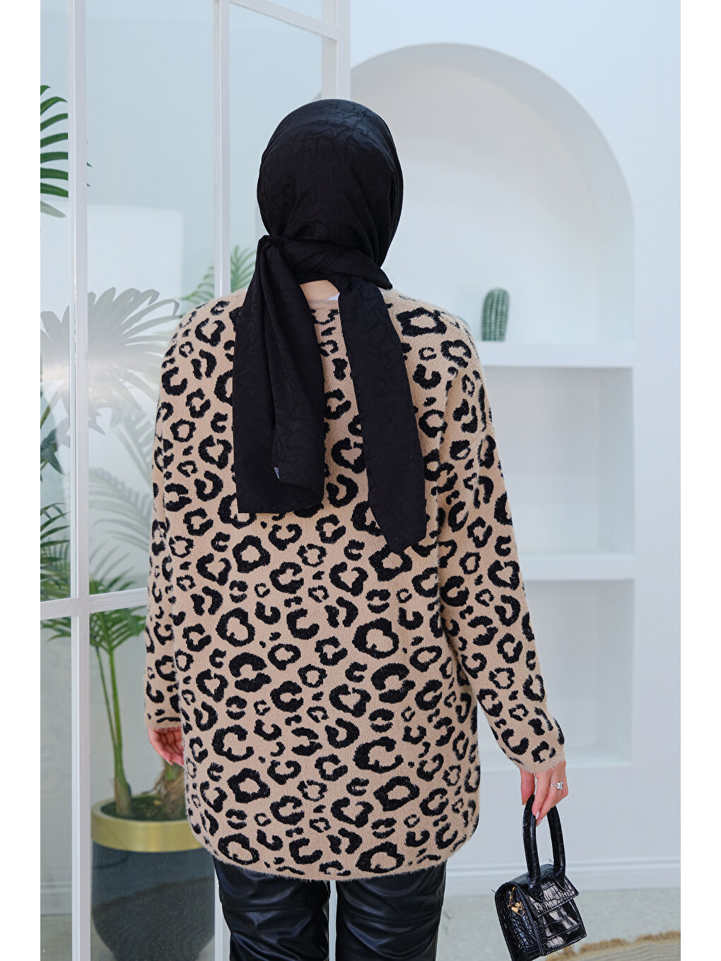 Locco Moda Bej Leopar Desen Kazak Vizon - 3