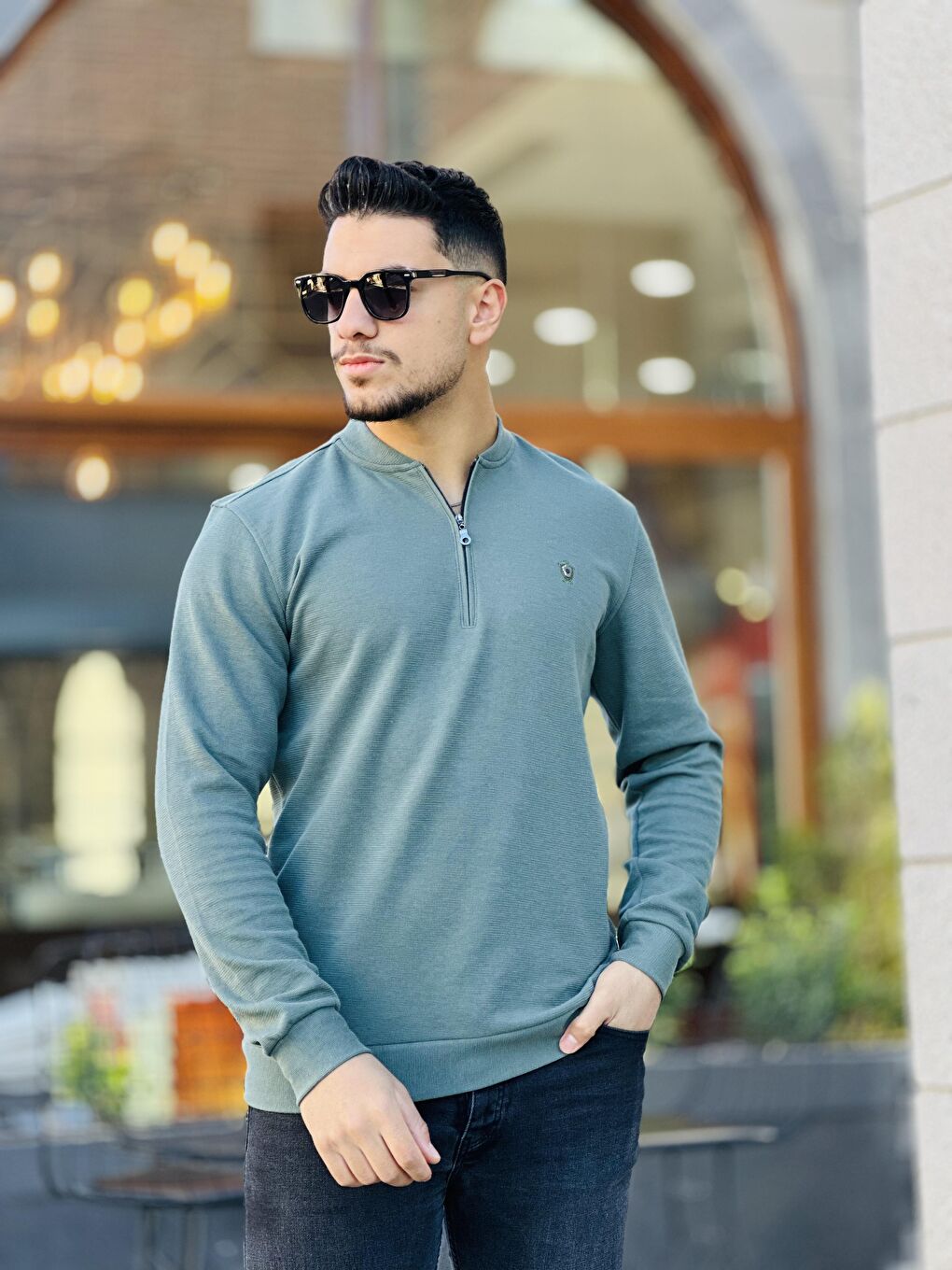 Miron Haki Yarım Fermuarlı Kolej Yaka Sweatshirt Regular Fit-Haki