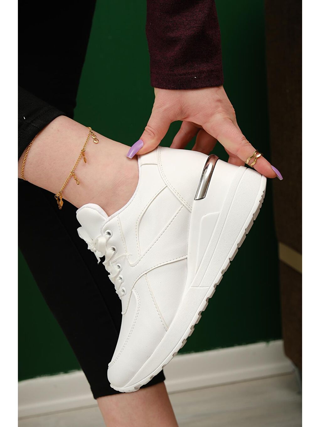 Beyaz Kalın Topuklu Kadın Sneaker-4