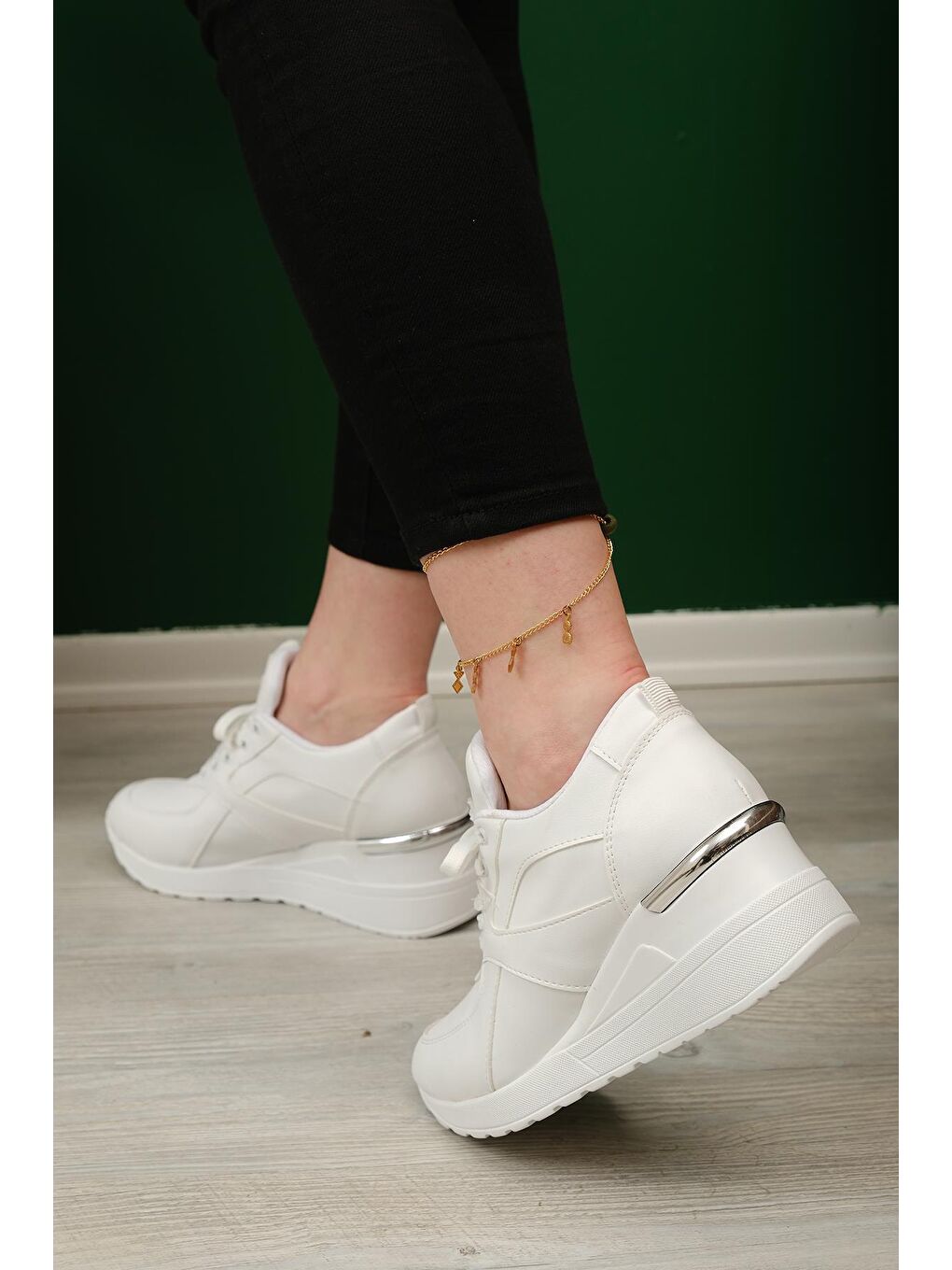 Beyaz Kalın Topuklu Kadın Sneaker-5