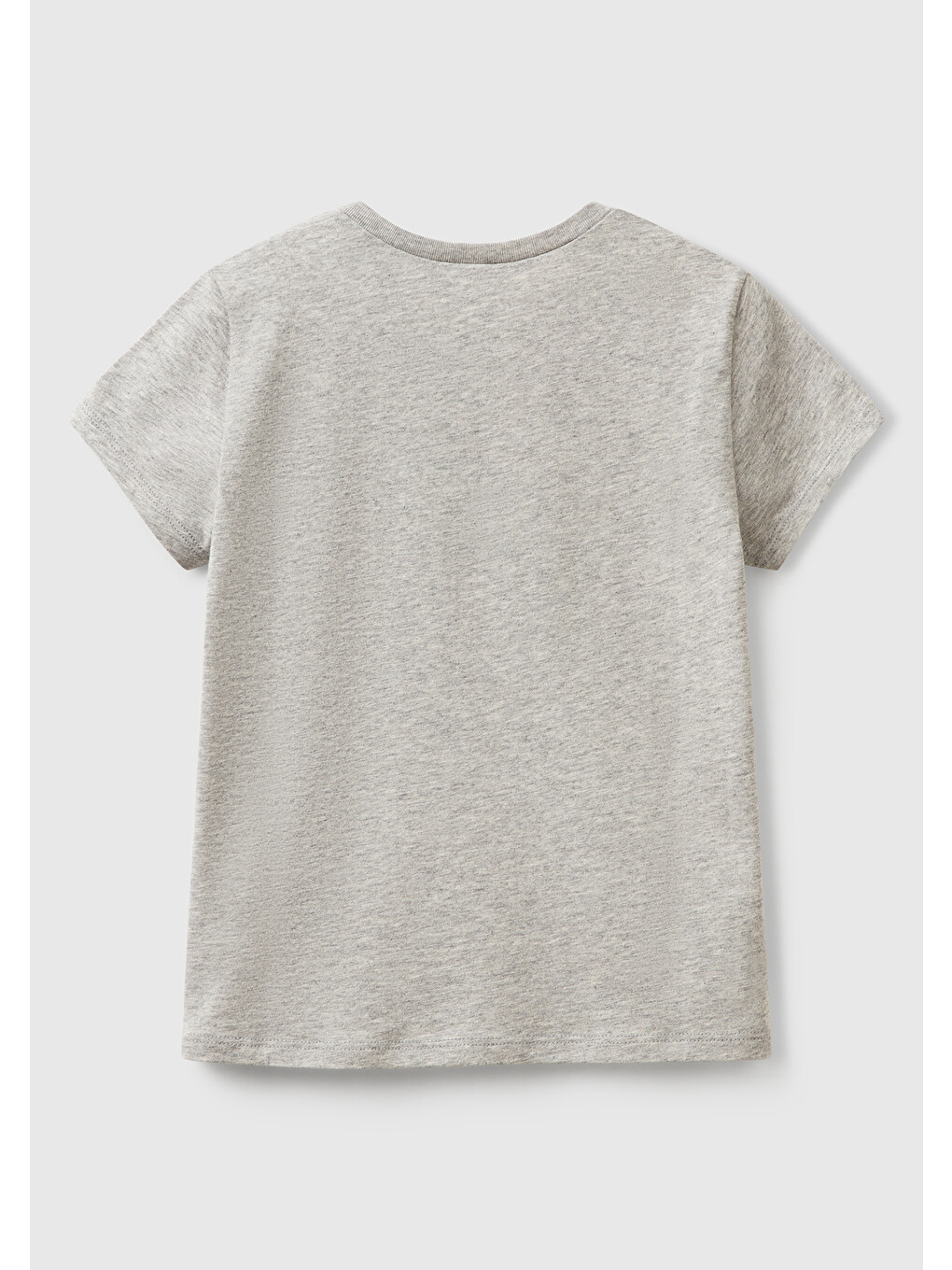 Kız Çocuk Gri Melanj Simli Logo Baskılı T-shirt-1