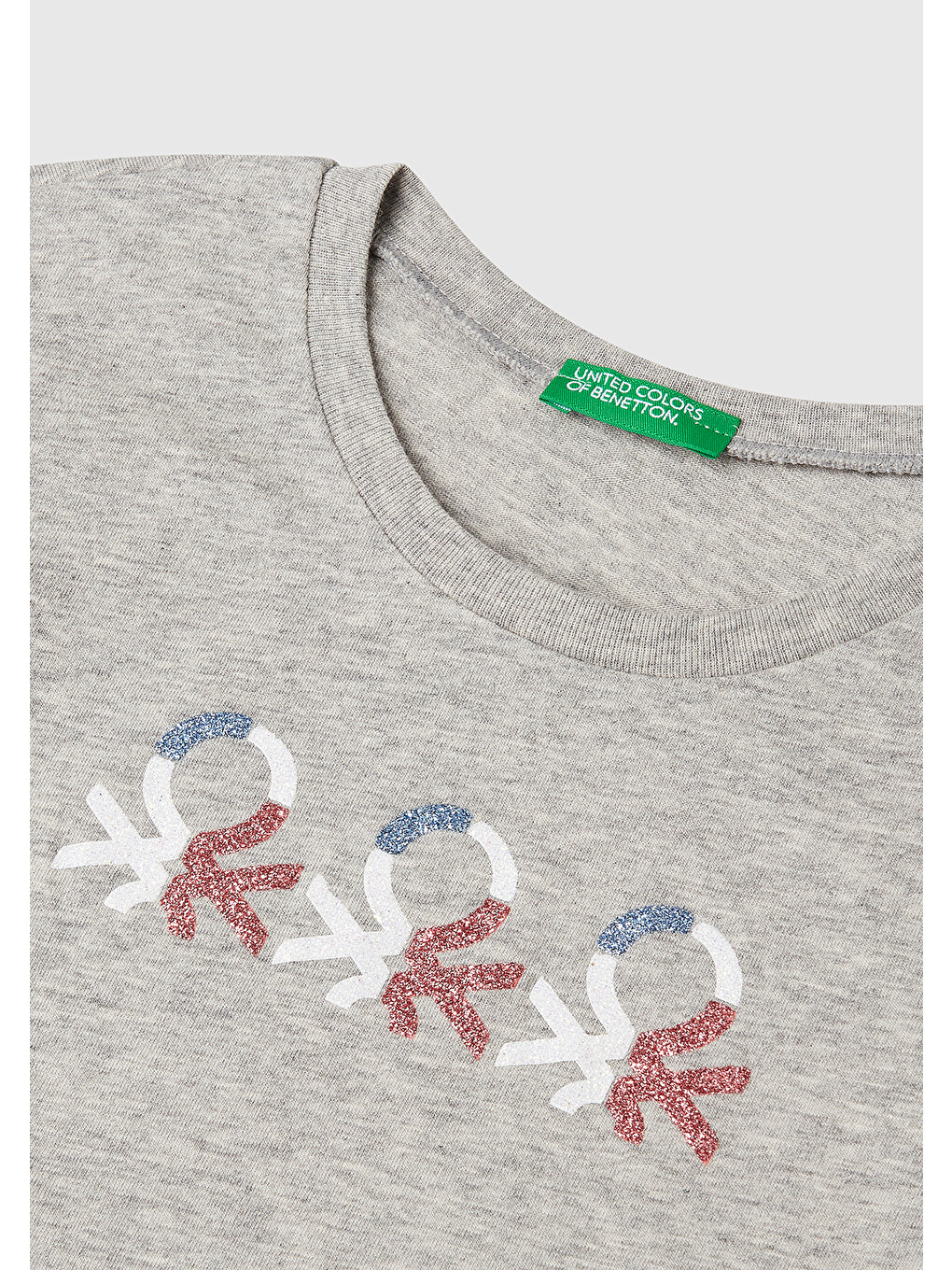 Kız Çocuk Gri Melanj Simli Logo Baskılı T-shirt-2