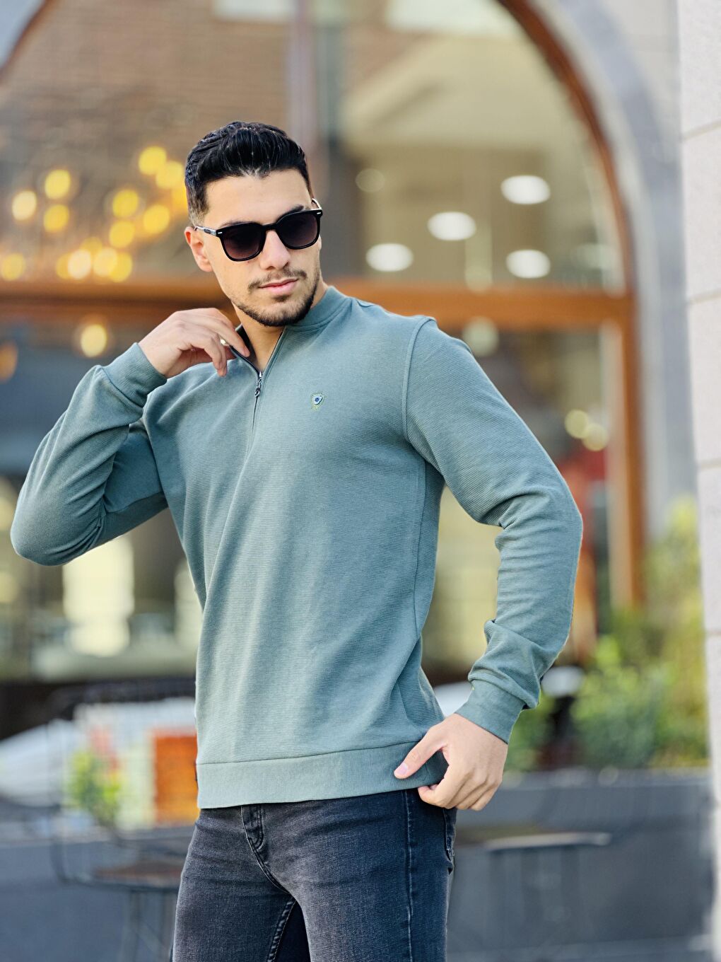 Miron Haki Yarım Fermuarlı Kolej Yaka Sweatshirt Regular Fit-Haki - 1