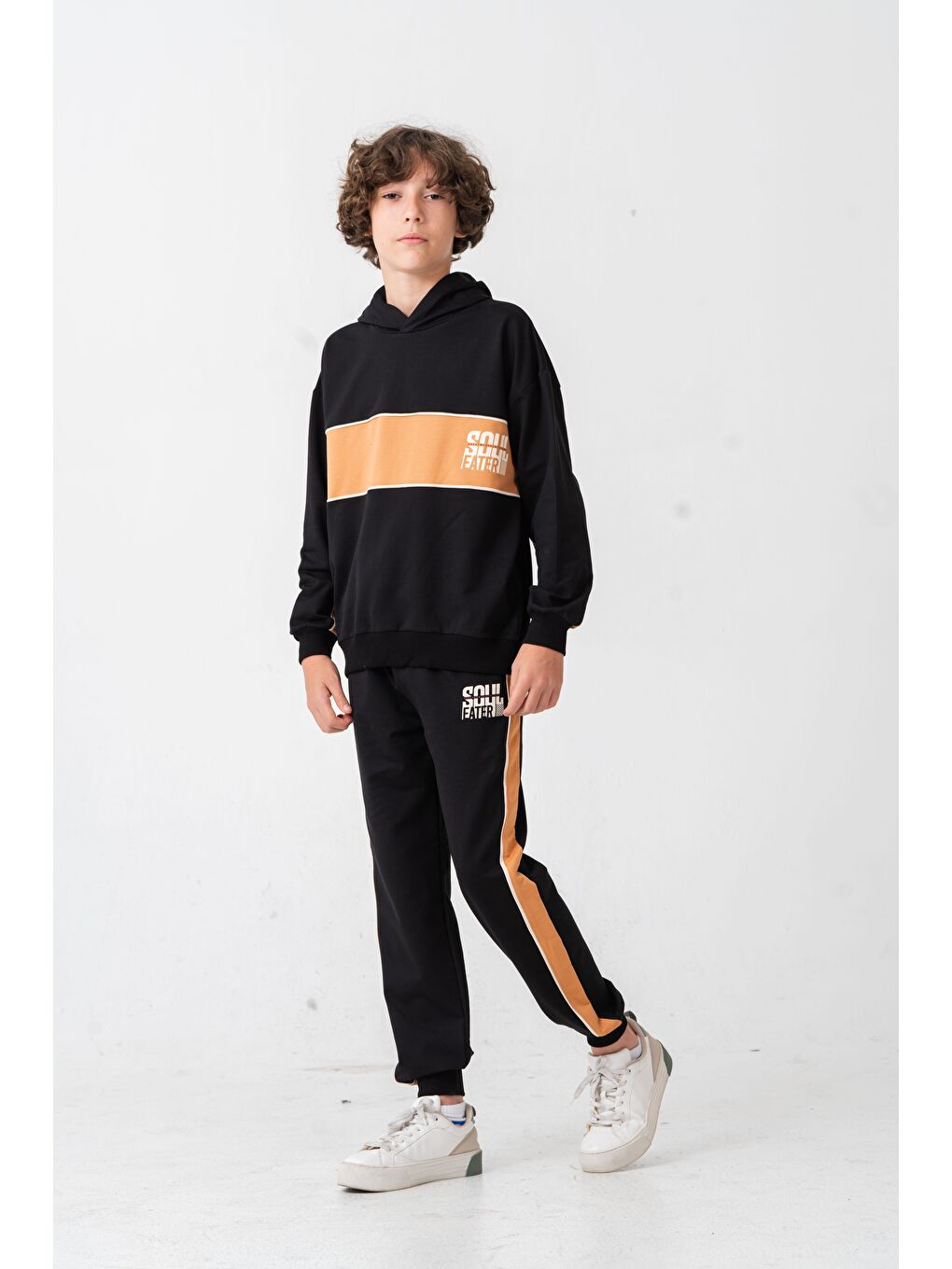 Siyah Soul Fater Great Mental Attitude Baskılı Erkek Çocuk Alt Üst Eşofman Takımı-4