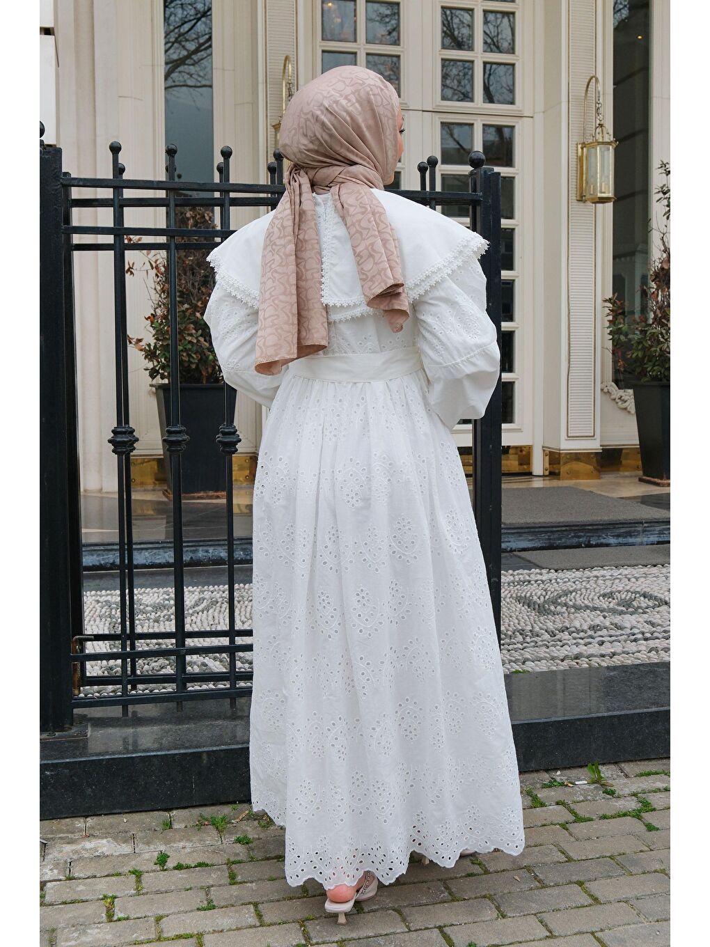 Bebe Yaka Dantel Detay Elbise Beyaz-3