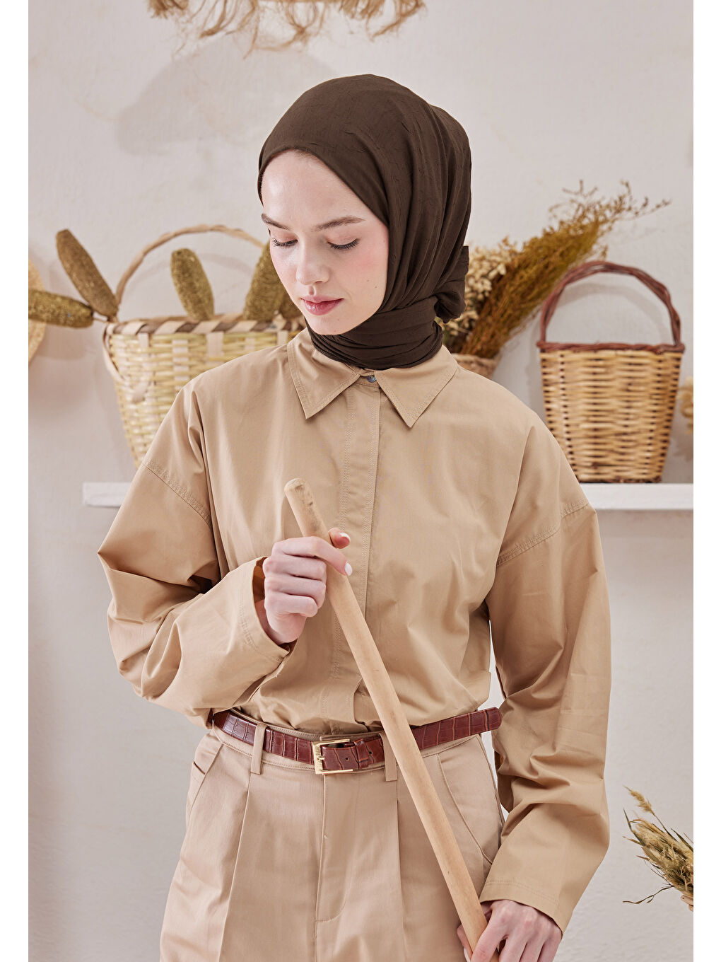 Kahverengi Bambu Şal Koyu Kahve-2