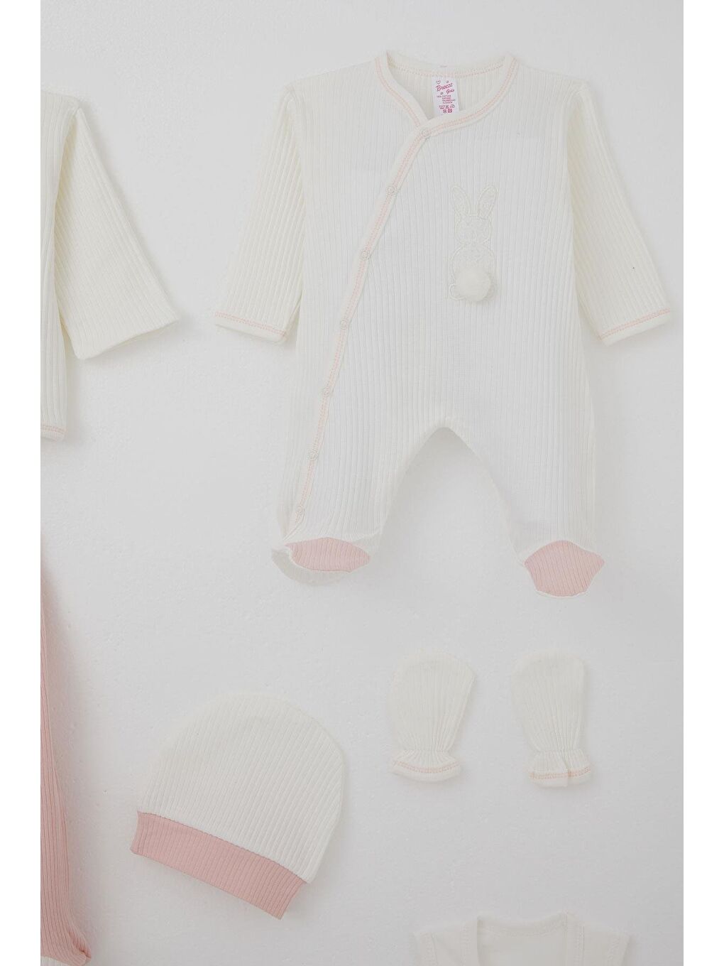 Kız Bebek Hastane Çıkışı 8 Li Ponponlu Tavşancık Nakışlı Ekru (0-3 Ay)-3