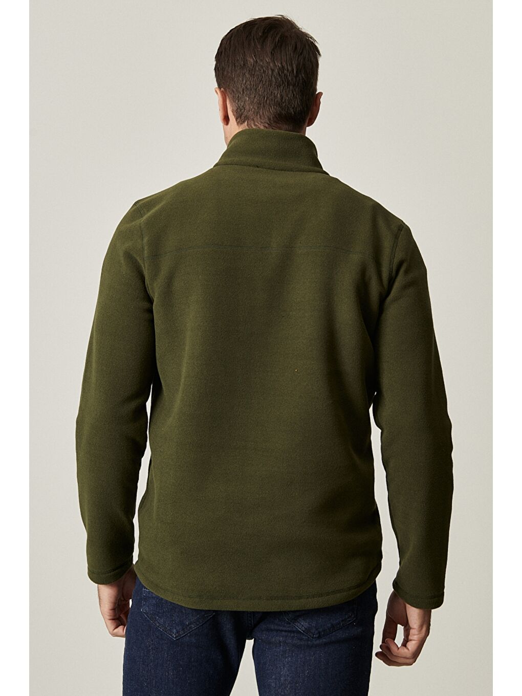 Erkek Haki Anti-Pilling Tüylenme Yapmayan Standart Fit Dik Yaka Polar Sweatshirt-7