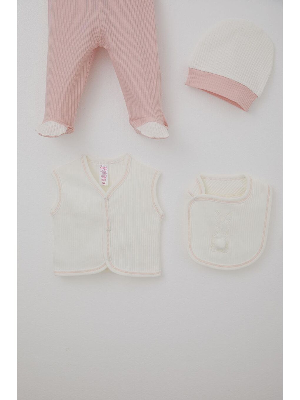 Kız Bebek Hastane Çıkışı 8 Li Ponponlu Tavşancık Nakışlı Ekru (0-3 Ay)-4