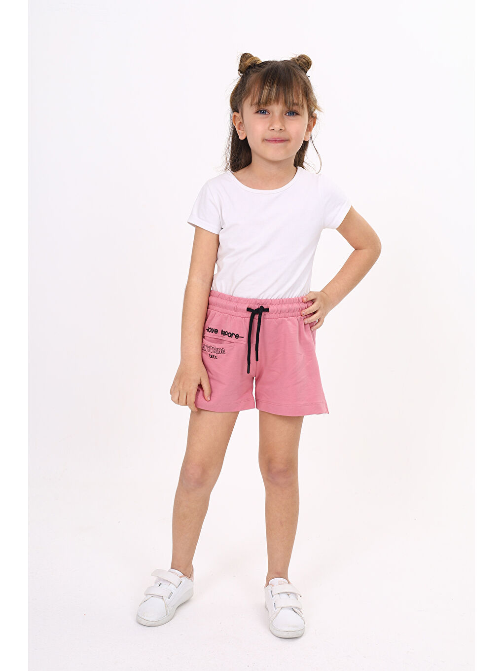 Pembe Kız Çocuk Nakışlı Şort-1