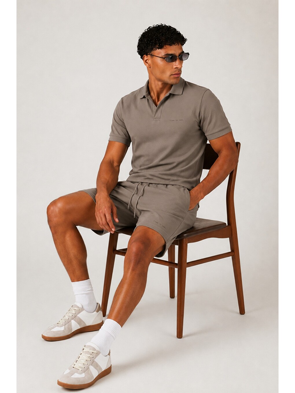 Ekru Erkek %100 Pamuk Polo Yaka Tişört Ve Şort Takım – Slim Fit Yazlık 2'li Kombin-3