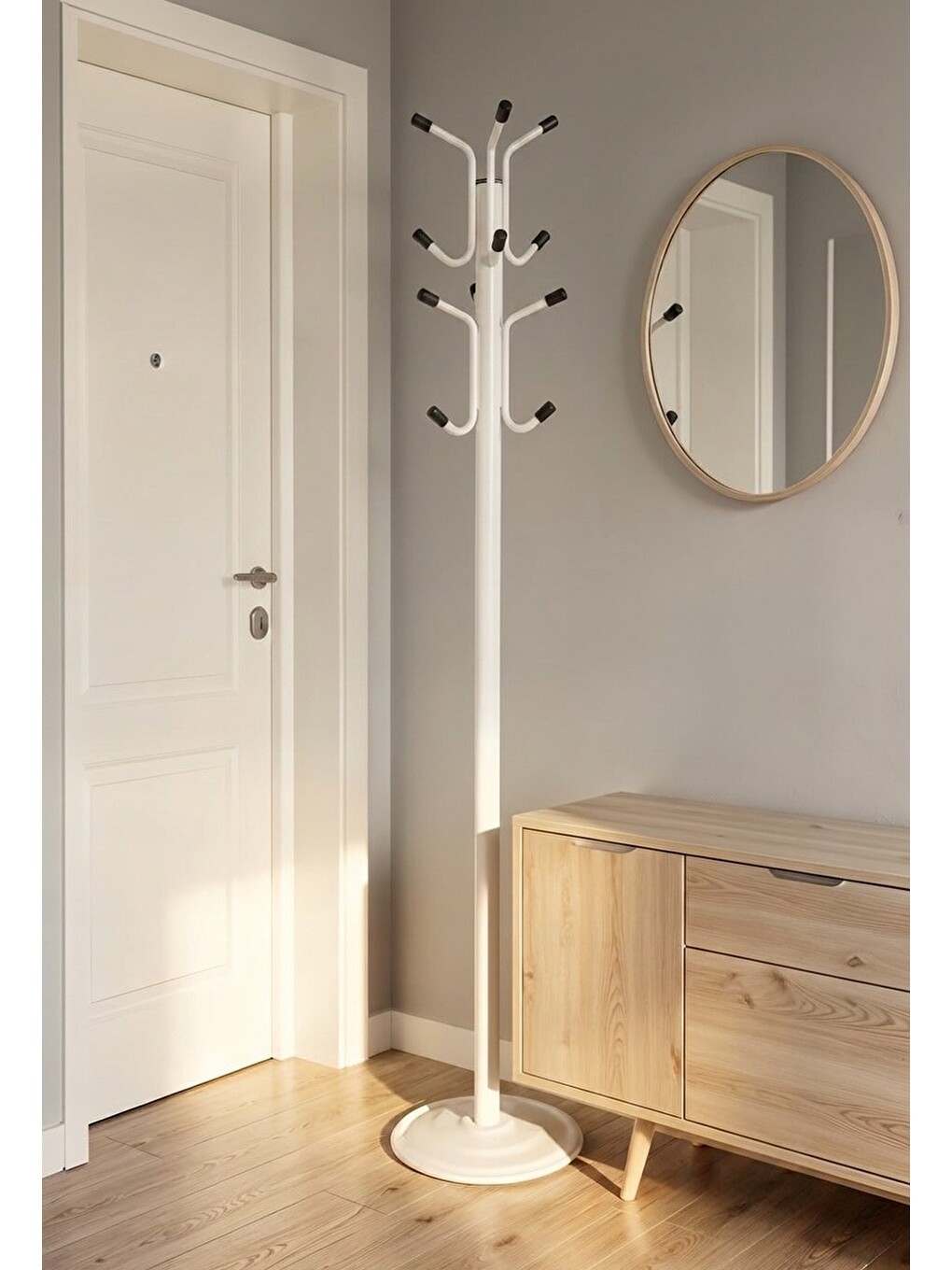Viona 12 Askılı Metal Ayaklı Portmanto Beyaz 161 Cm-3