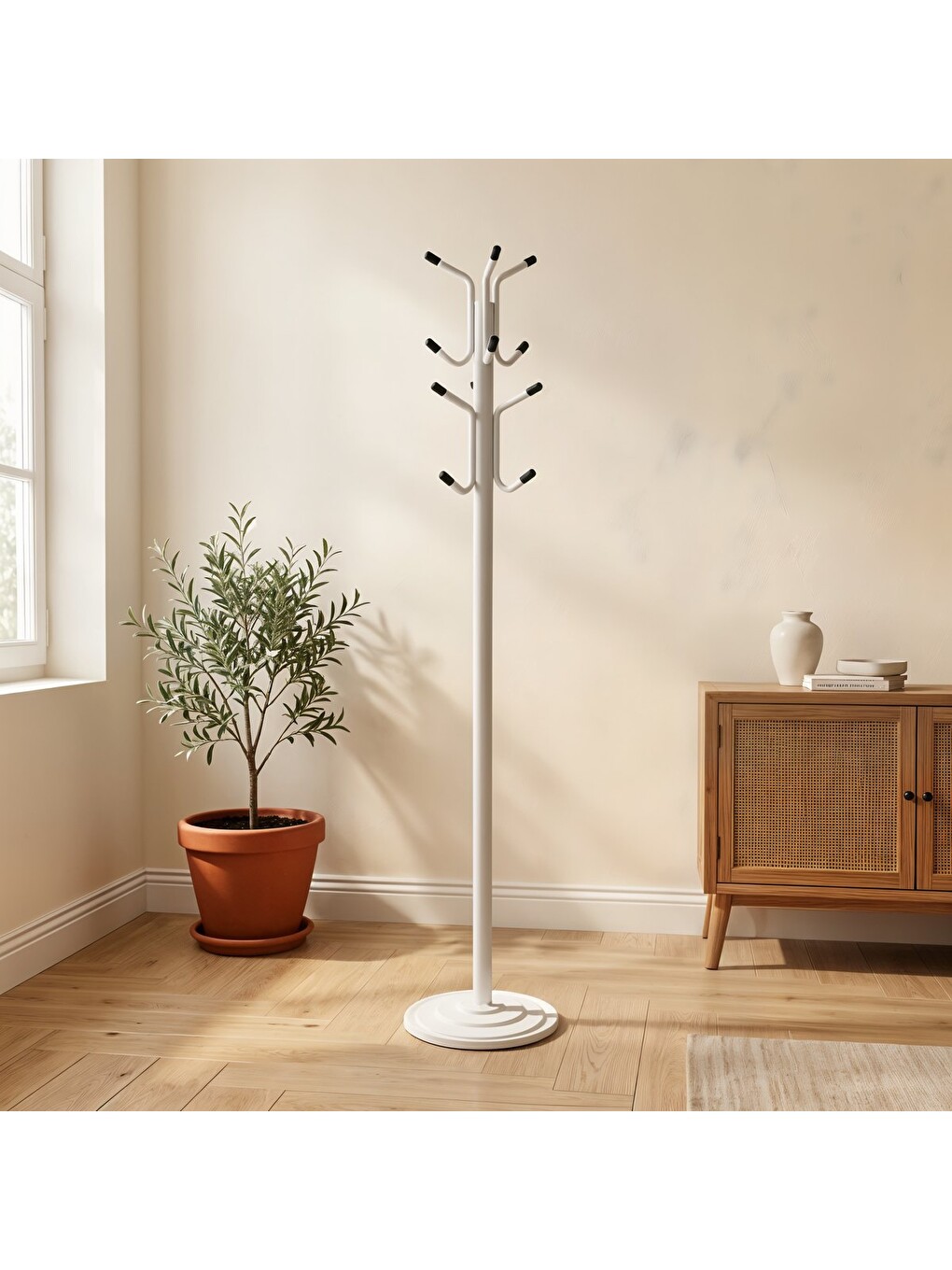 Viona 12 Askılı Metal Ayaklı Portmanto Beyaz 161 Cm-4