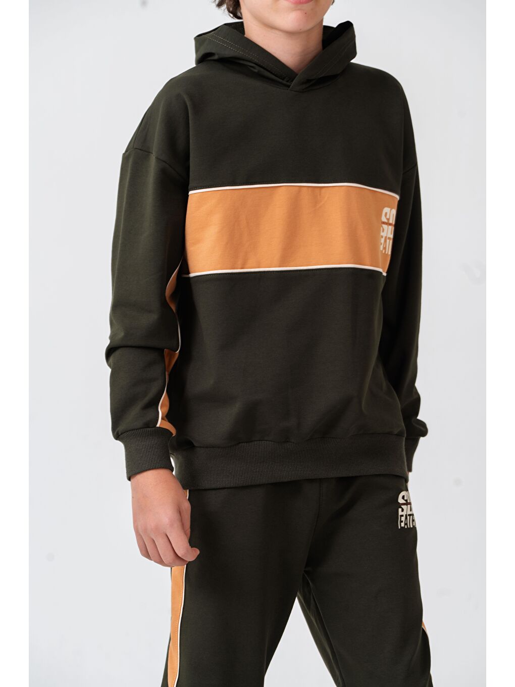 Haki Soul Fater Great Mental Attitude Baskılı Erkek Çocuk Alt Üst Eşofman Takımı-4