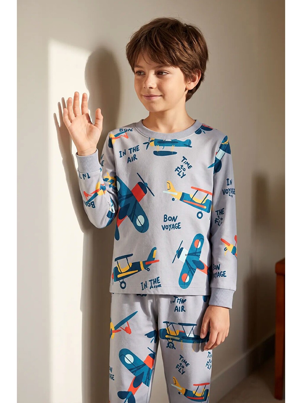 Time To Fly Gri Renk Uçak Desenli Erkek Çocuk Pijama Takımı-2