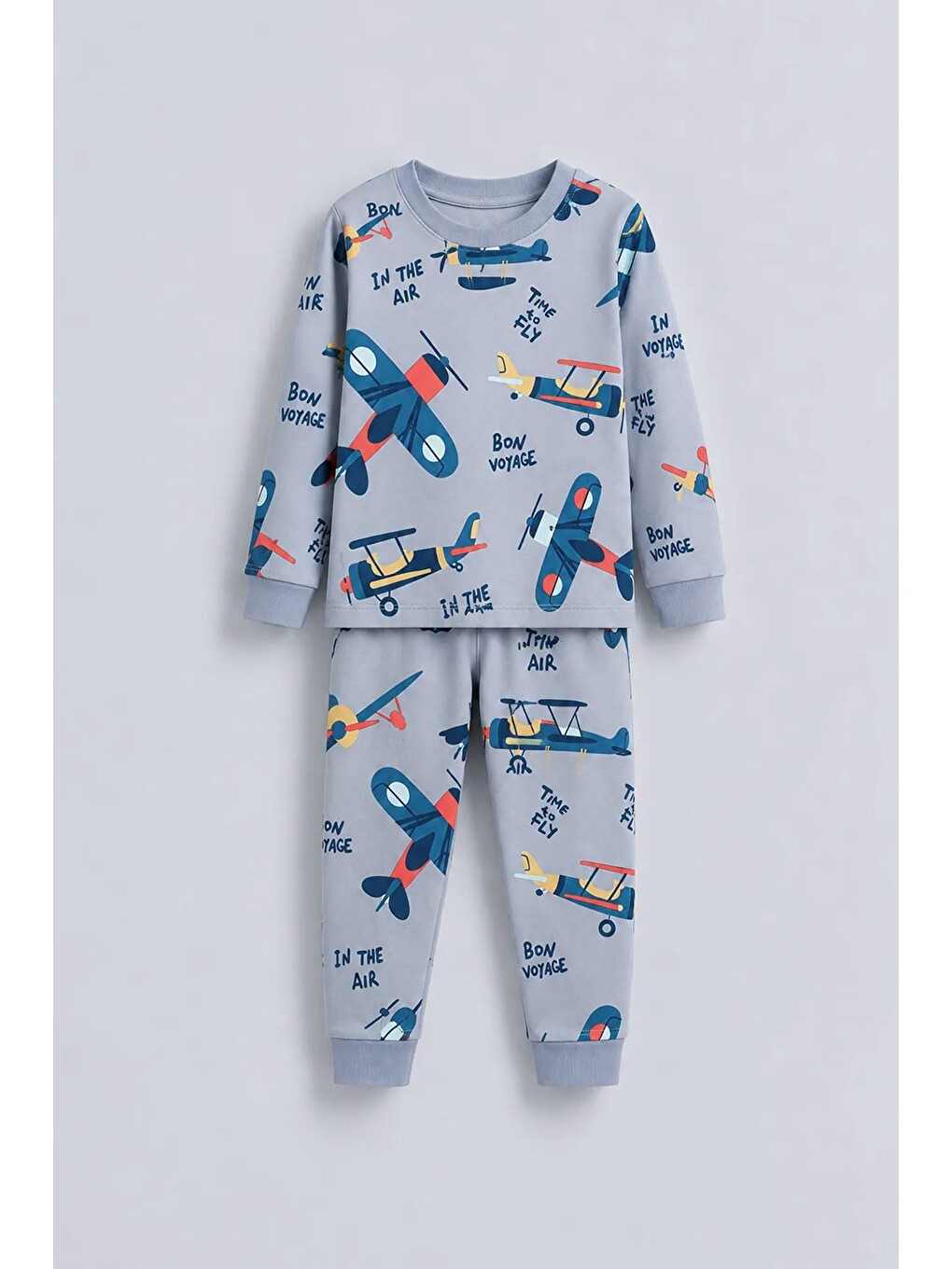 Time To Fly Gri Renk Uçak Desenli Erkek Çocuk Pijama Takımı-3
