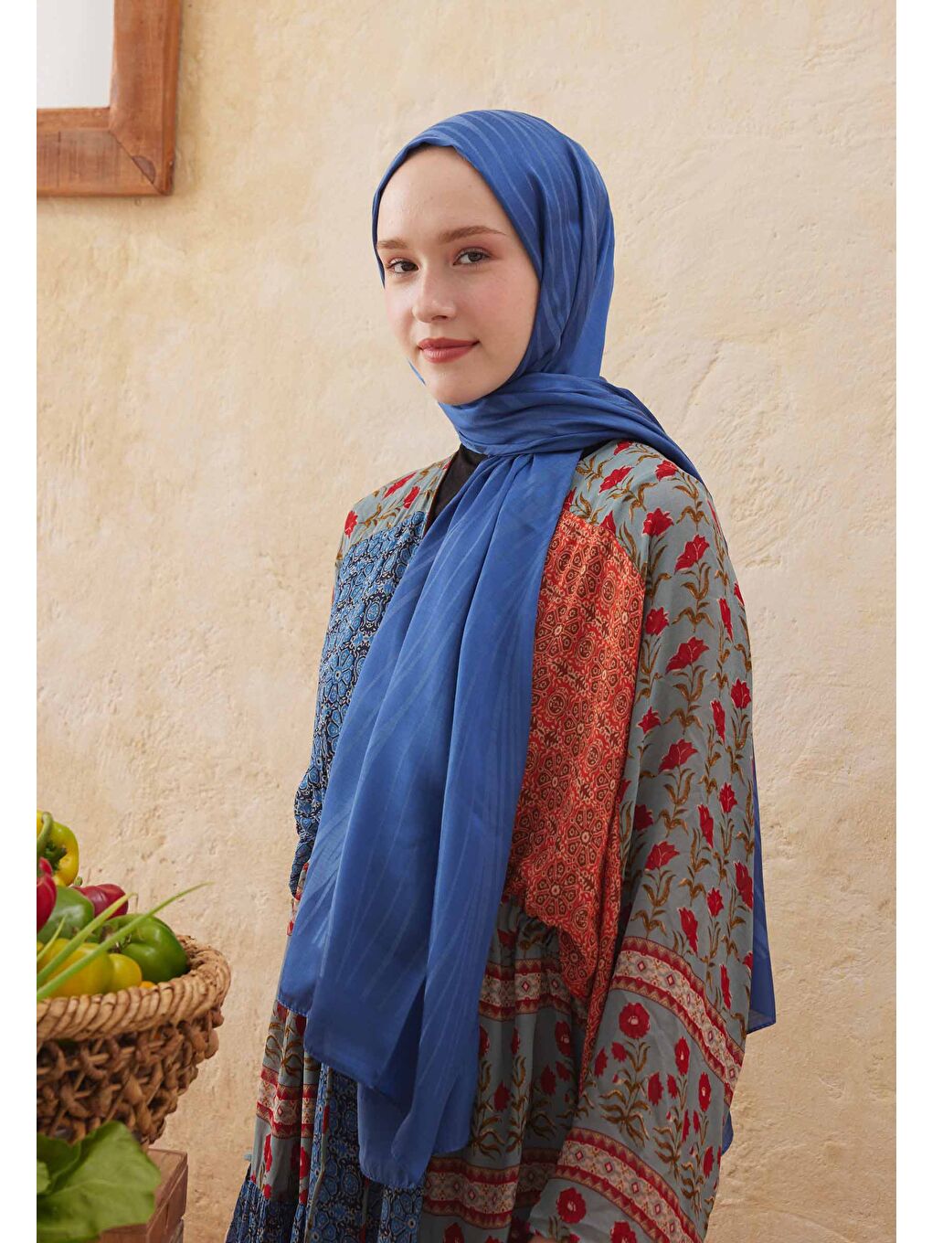 Wave Jakarlı Şal Koyu Mavi-2