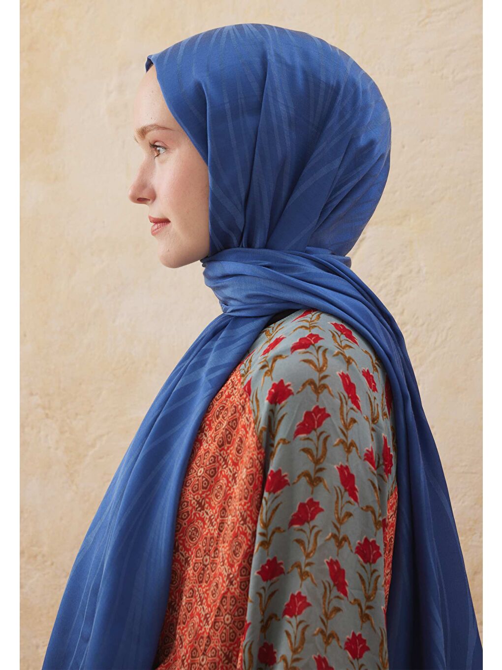 Wave Jakarlı Şal Koyu Mavi-3