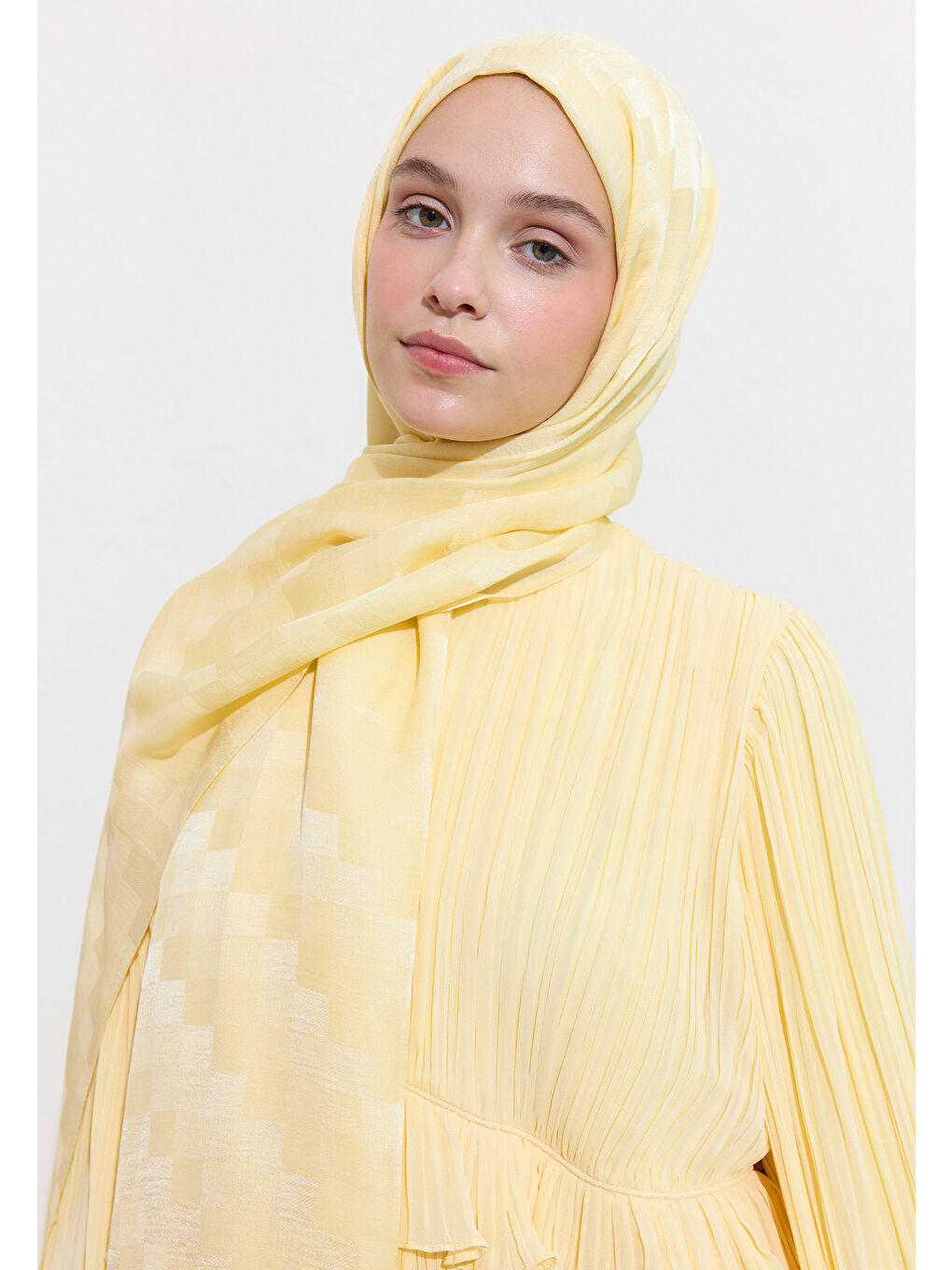 Sarı Nori İpek Jakar Şal Butter Yellow-3