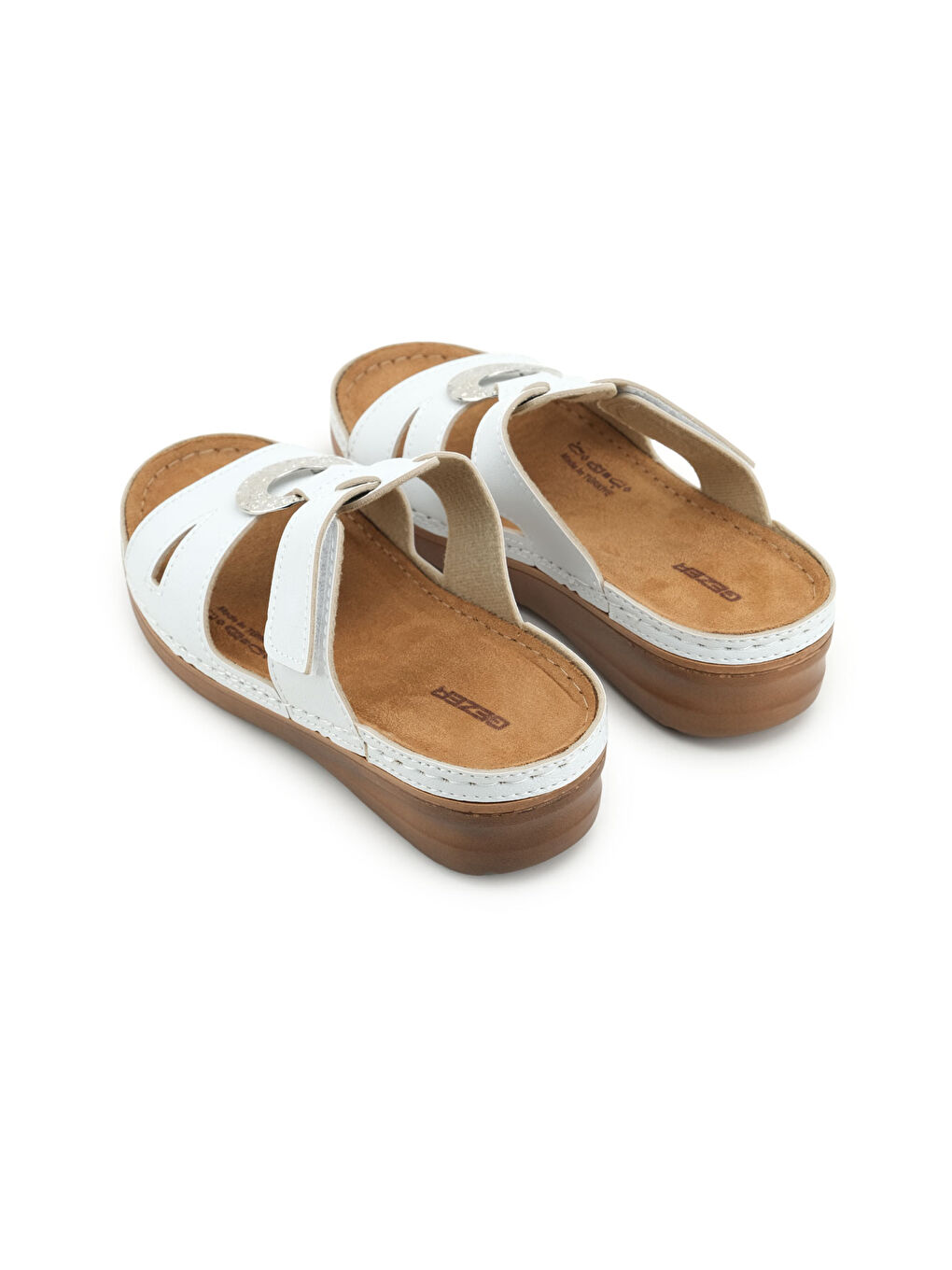 Beyaz Yazlık Kadın Suni Deri Koleksiyon Cırtlı Ayarlanabilir Terlik-3