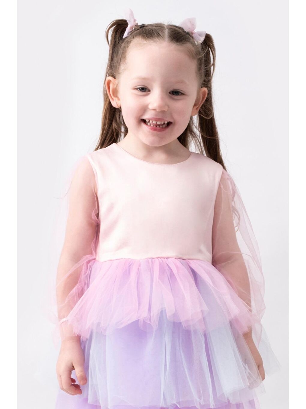 Karışık Lila Ve Pembe Tüllü Prenses Elbise   Kız Çocuk Özel Ve Parti Elbisesi-1
