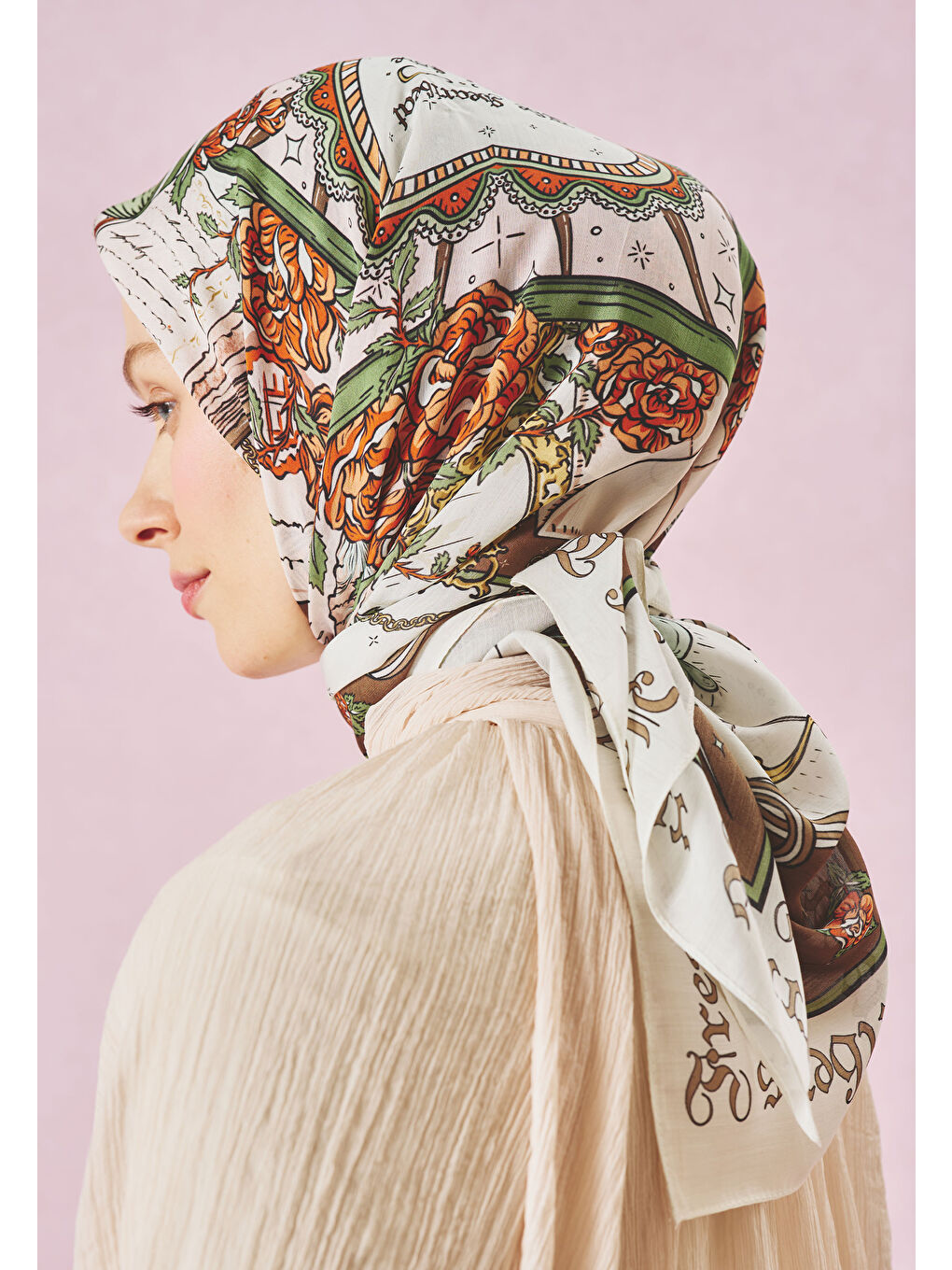 Karışık BEAUTY AND THE BEAST DESEN FLOŞ VİSKON EŞARP CLAY BROWN-3