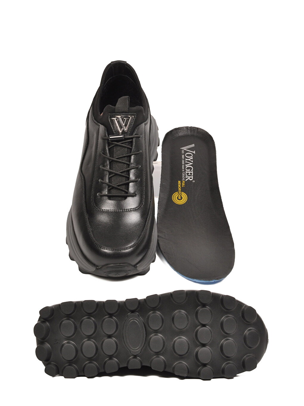 Siyah Premium Hakiki Deri Erkek Casual Ayakkabı Memory Kalın Tabanlı Sneaker M084-2 M-3