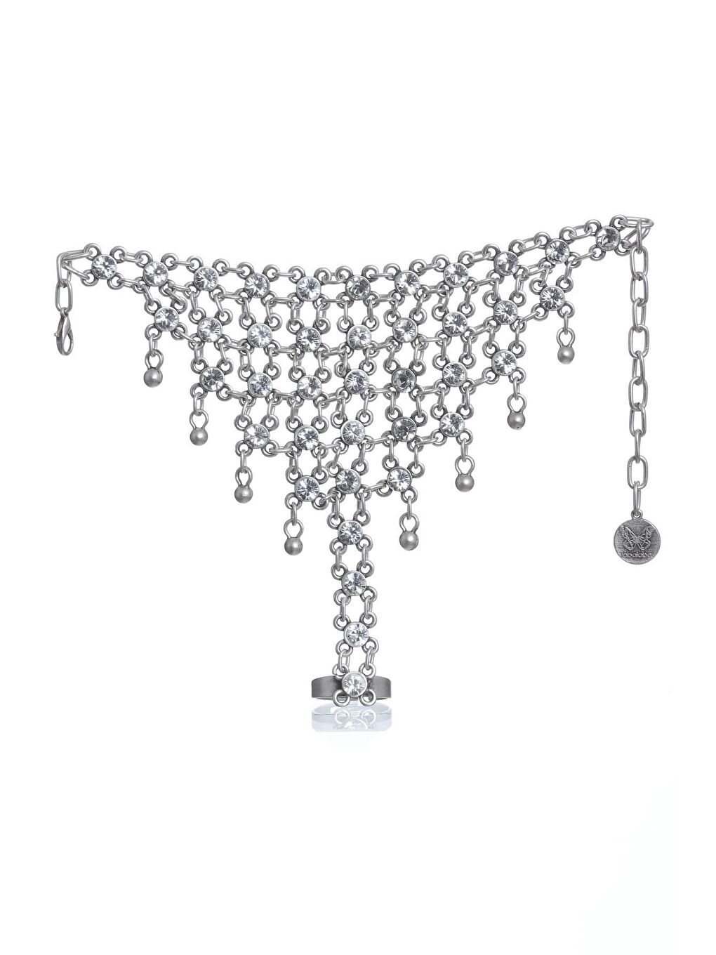 Gri Kadın Antik Gümüş Kaplama Renkli Taşlı Yüzüklü Şahmeran