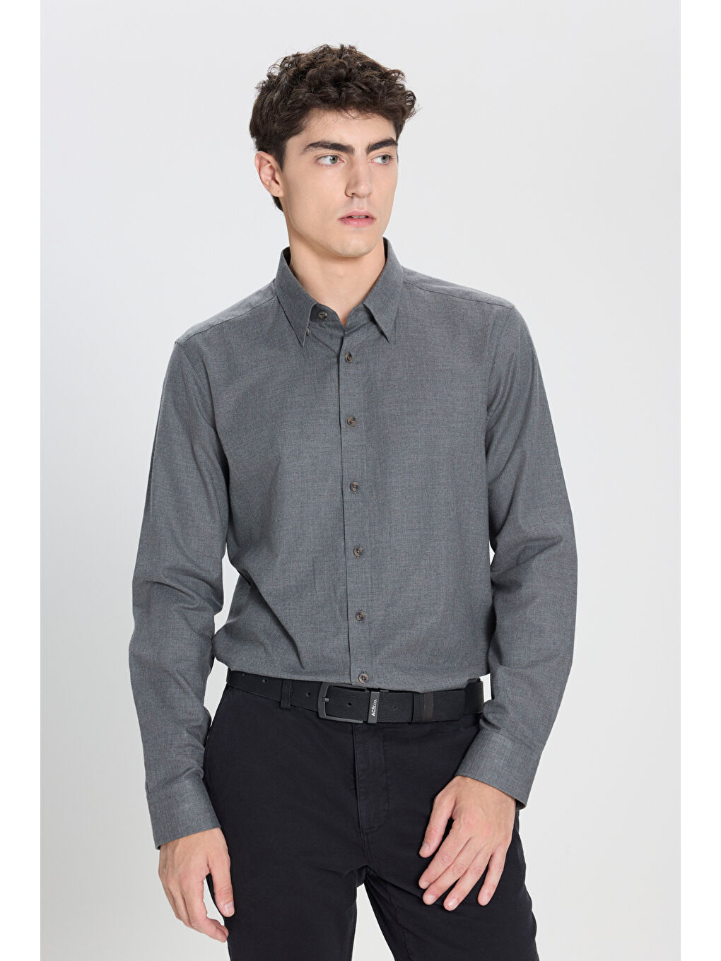 Erkek Haki %100 Pamuk Slim Fit Dar Kesim Düğmeli Yaka Flanel Gömlek-3