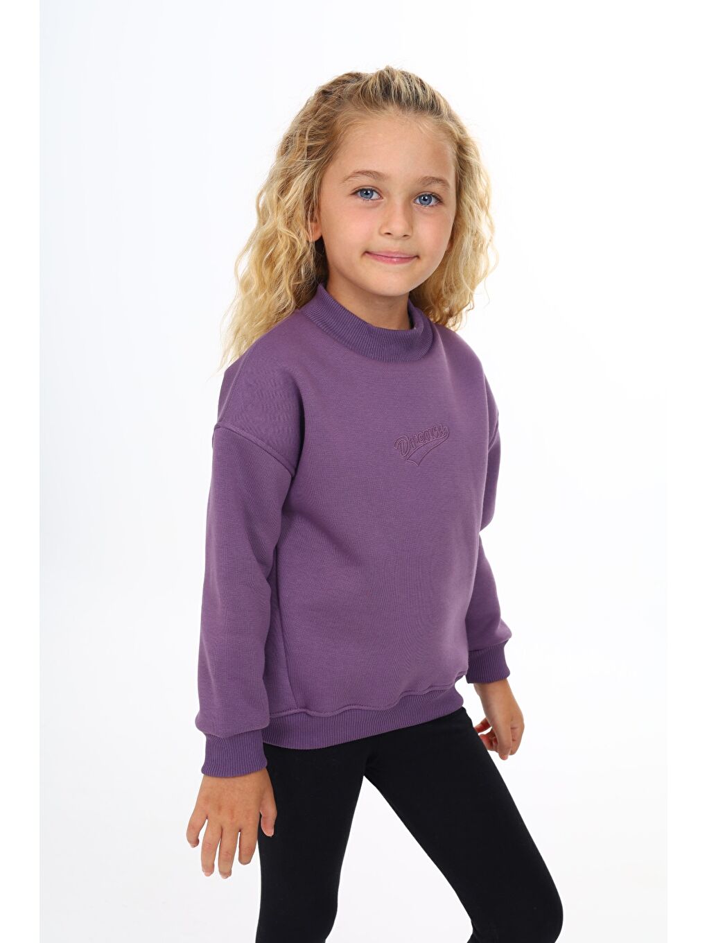 Mor Kız Çocuk Nakışlı Sweatshirt-1