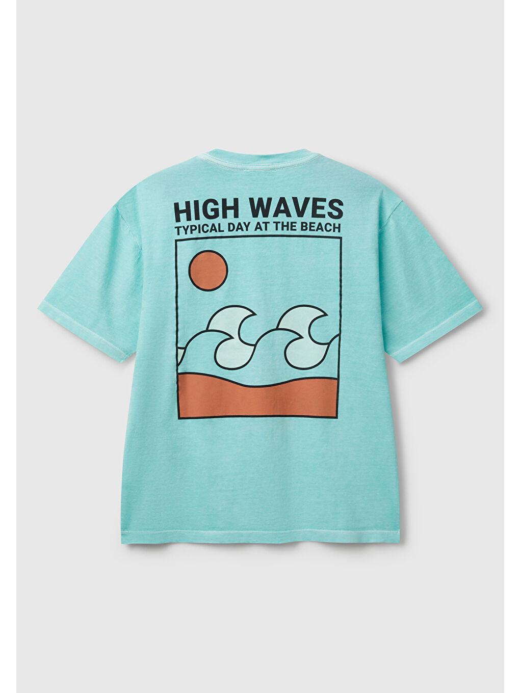 Erkek Çocuk Turkuaz Slogan Baskılı Soluk Efektli T-Shirt-1