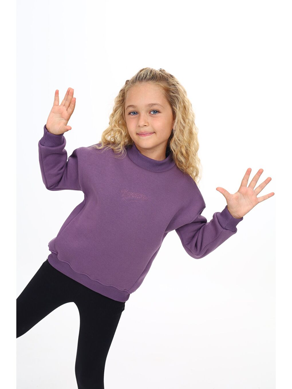 Mor Kız Çocuk Nakışlı Sweatshirt-4