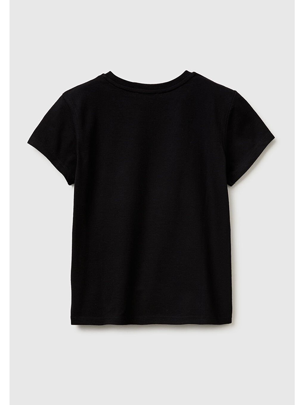 Kız Çocuk Siyah Simli Logolu Bisiklet Yaka T-Shirt-1