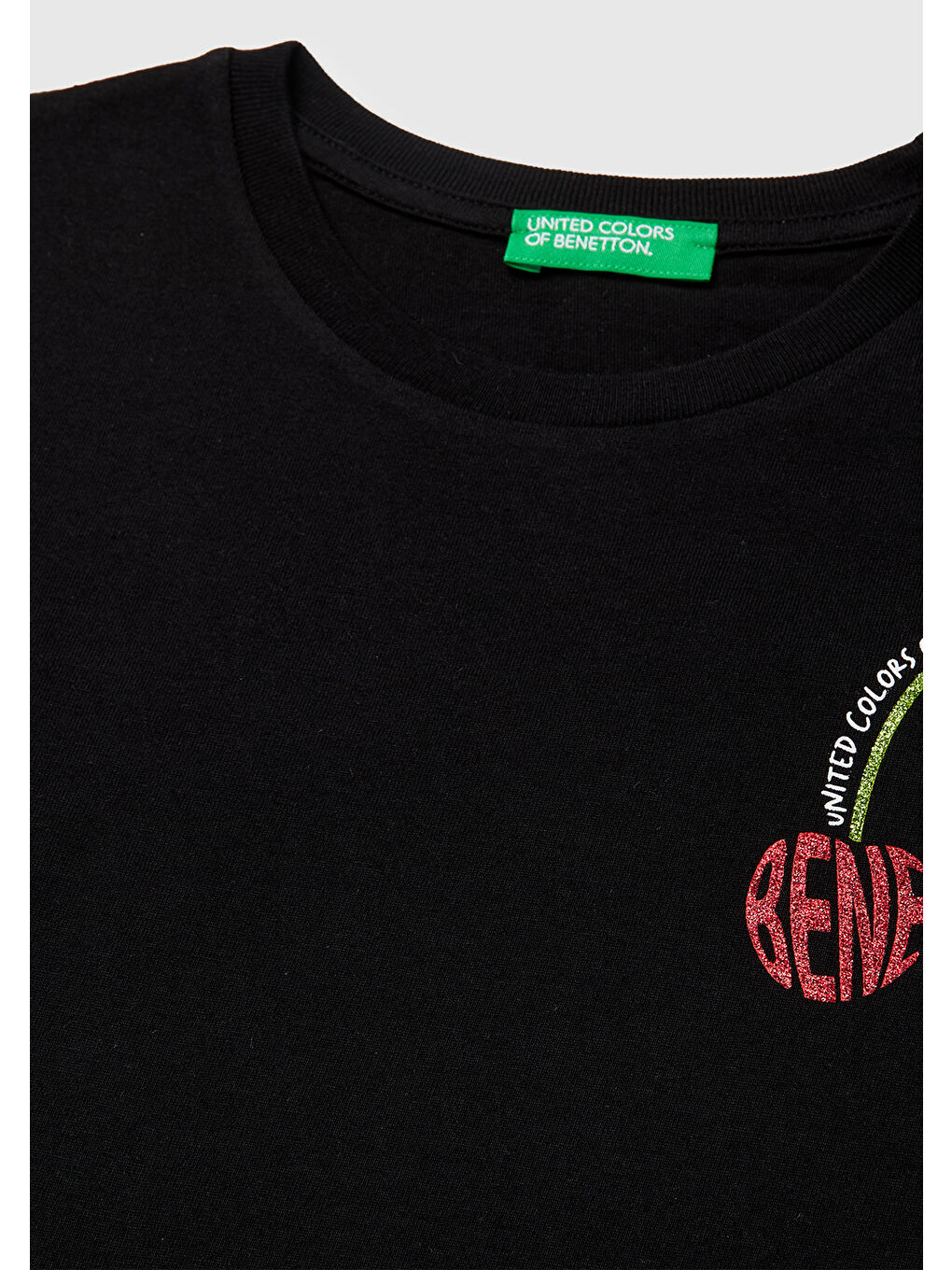 Kız Çocuk Siyah Simli Logolu Bisiklet Yaka T-Shirt-2