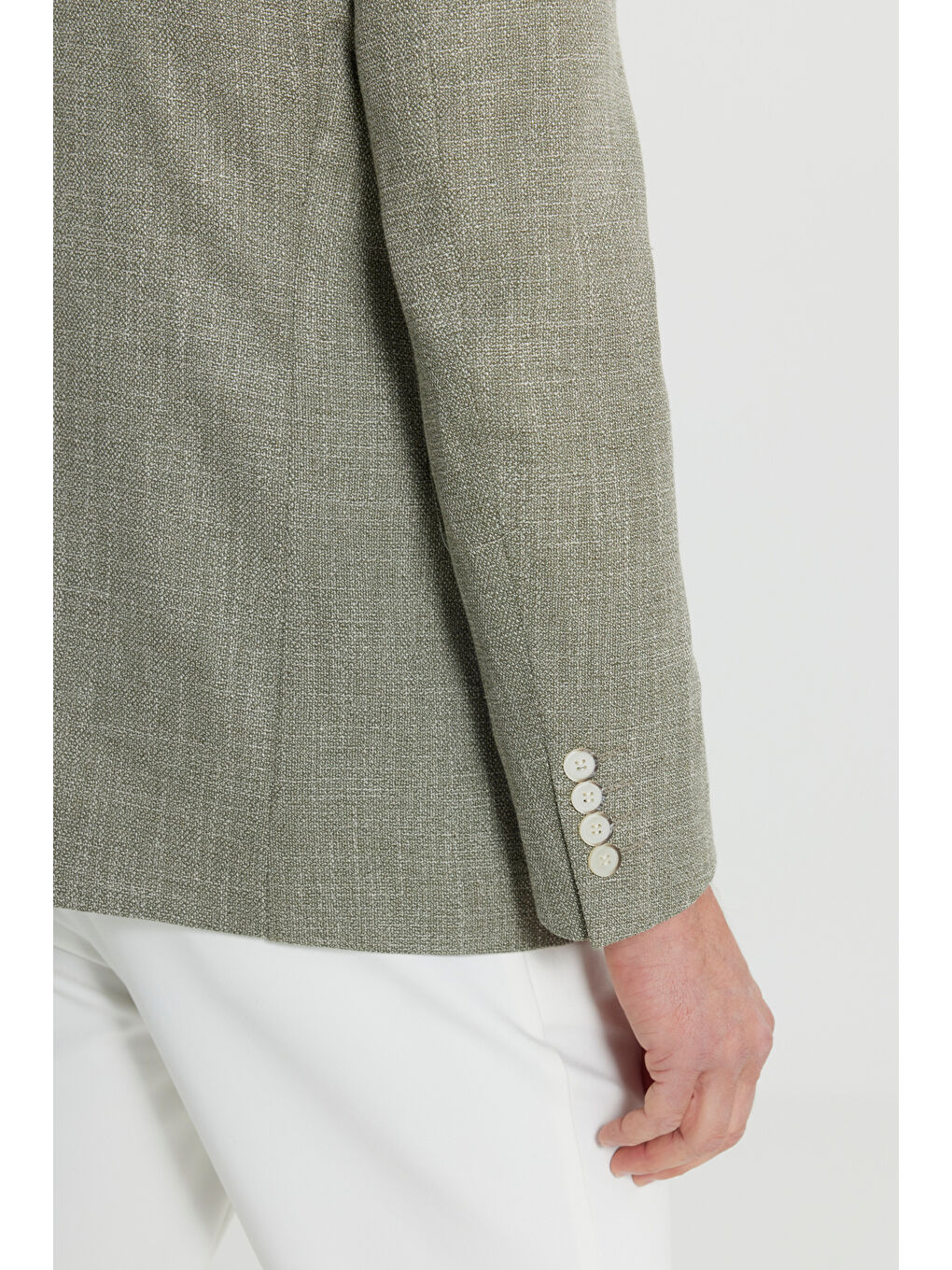 Erkek Haki Pamuklu Slim Fit Dar Kesim Mono Yaka Armürlü Kapak Cepli Blazer Ceket-5