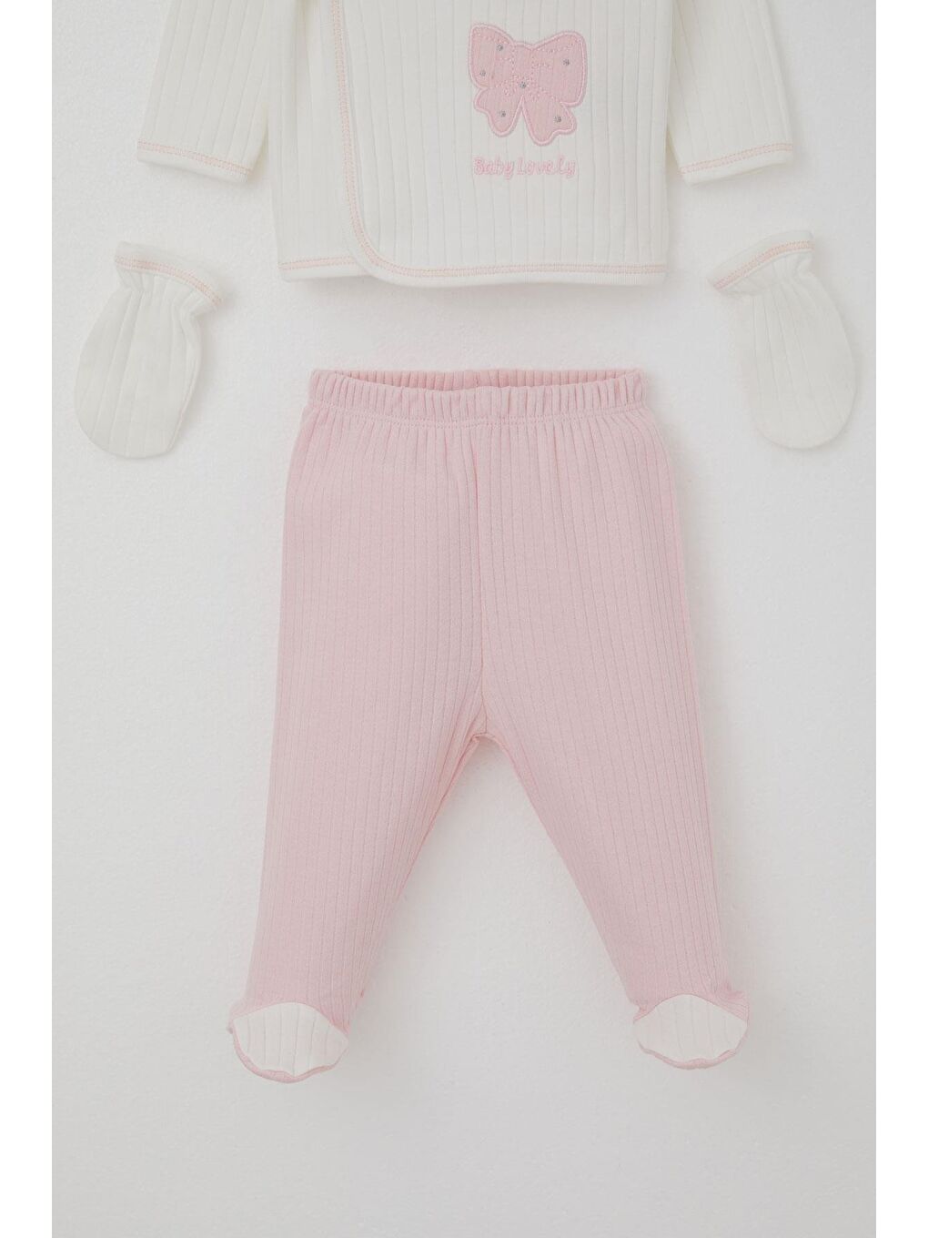 Kız Bebek Hastane Çıkışı 5 Li Fiyonk & Kelebek Nakışlı Ekru (0-3 Ay)-2