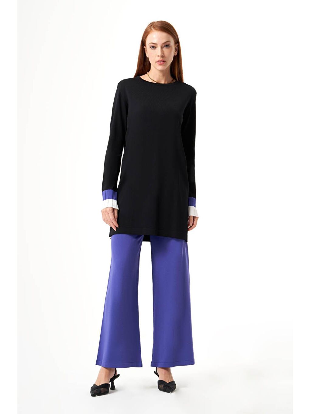 Kol Piliseli Rayon Triko Siyah Tunik