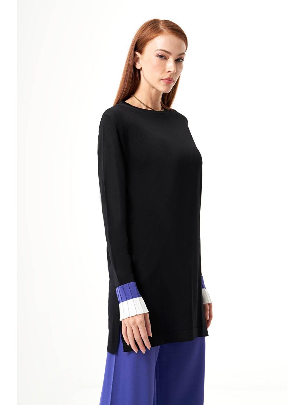 Kol Piliseli Rayon Triko Siyah Tunik-1