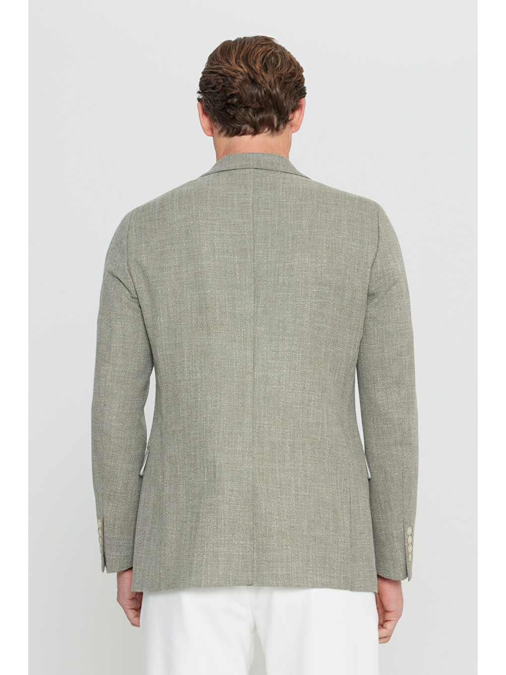 Erkek Haki Pamuklu Slim Fit Dar Kesim Mono Yaka Armürlü Kapak Cepli Blazer Ceket-6
