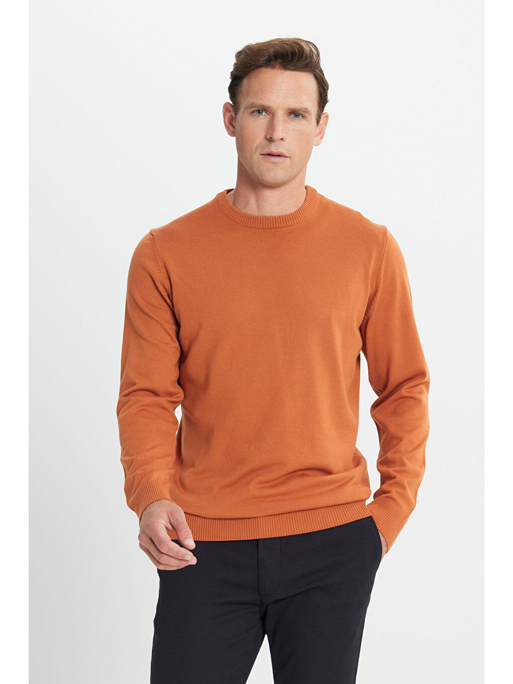 Kahverengi Erkek Kiremit Bisiklet Yaka Triko Kazak