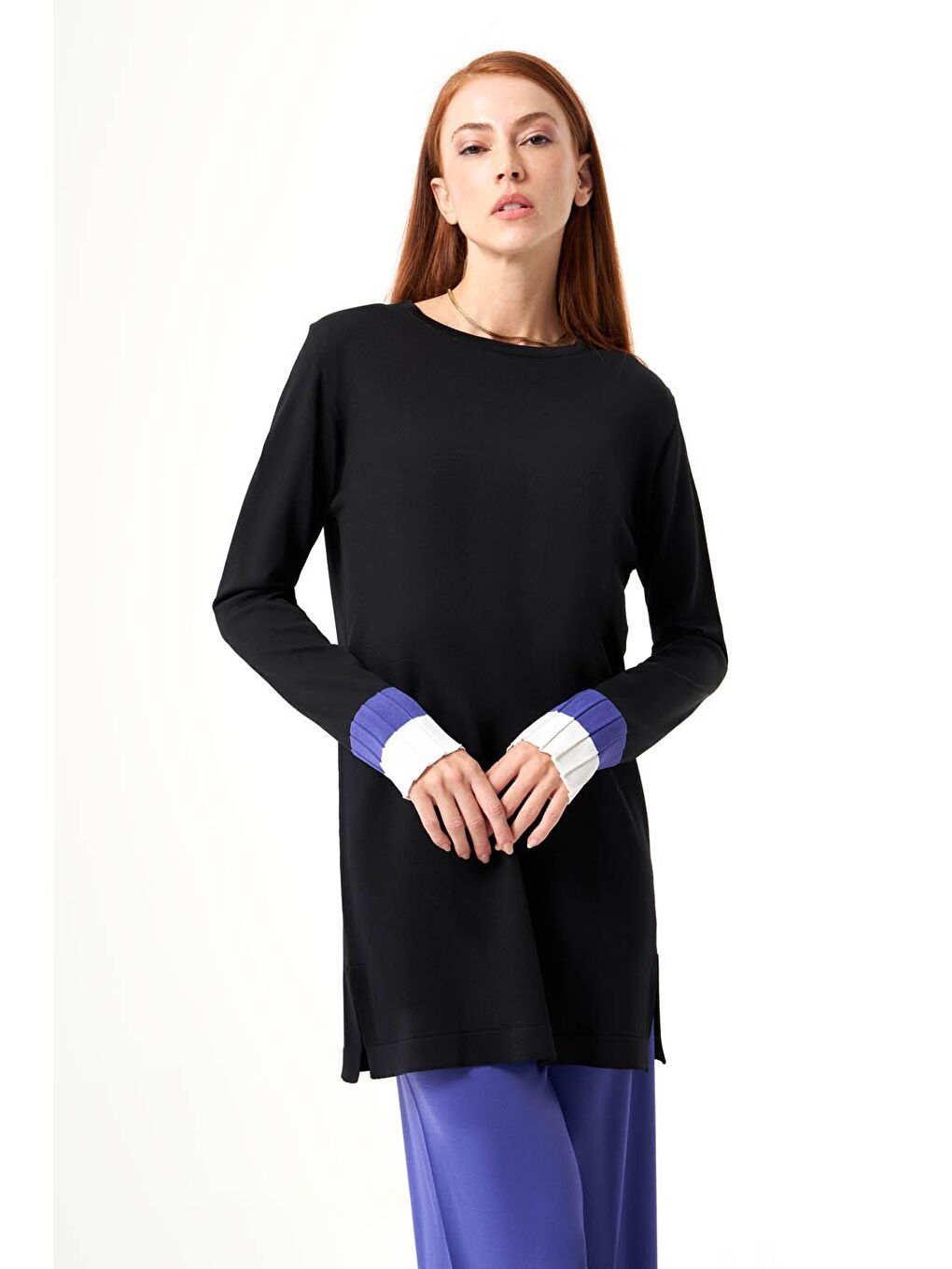 Kol Piliseli Rayon Triko Siyah Tunik-2