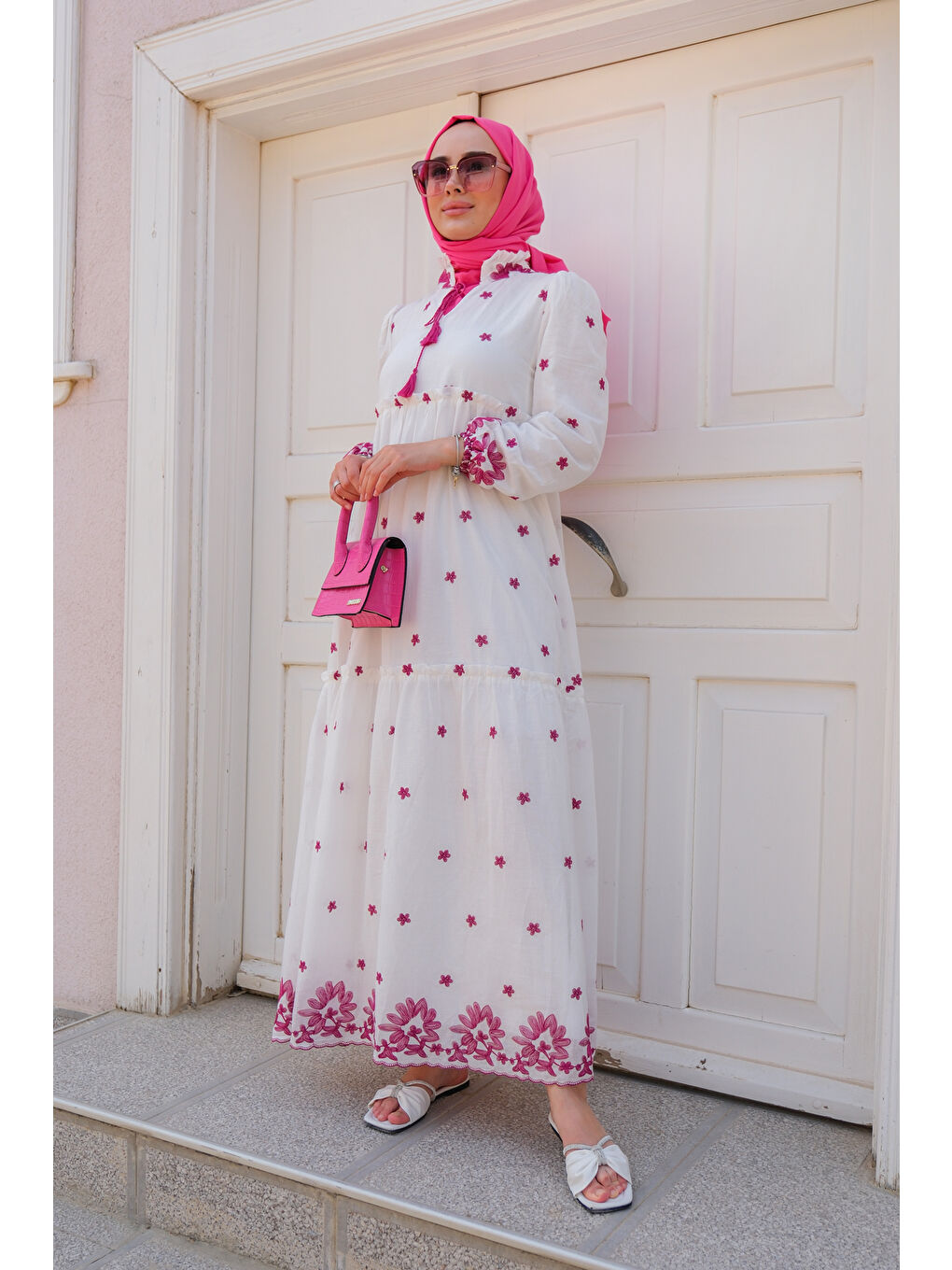 Çiçek Baskılı Elbise  Mor-4