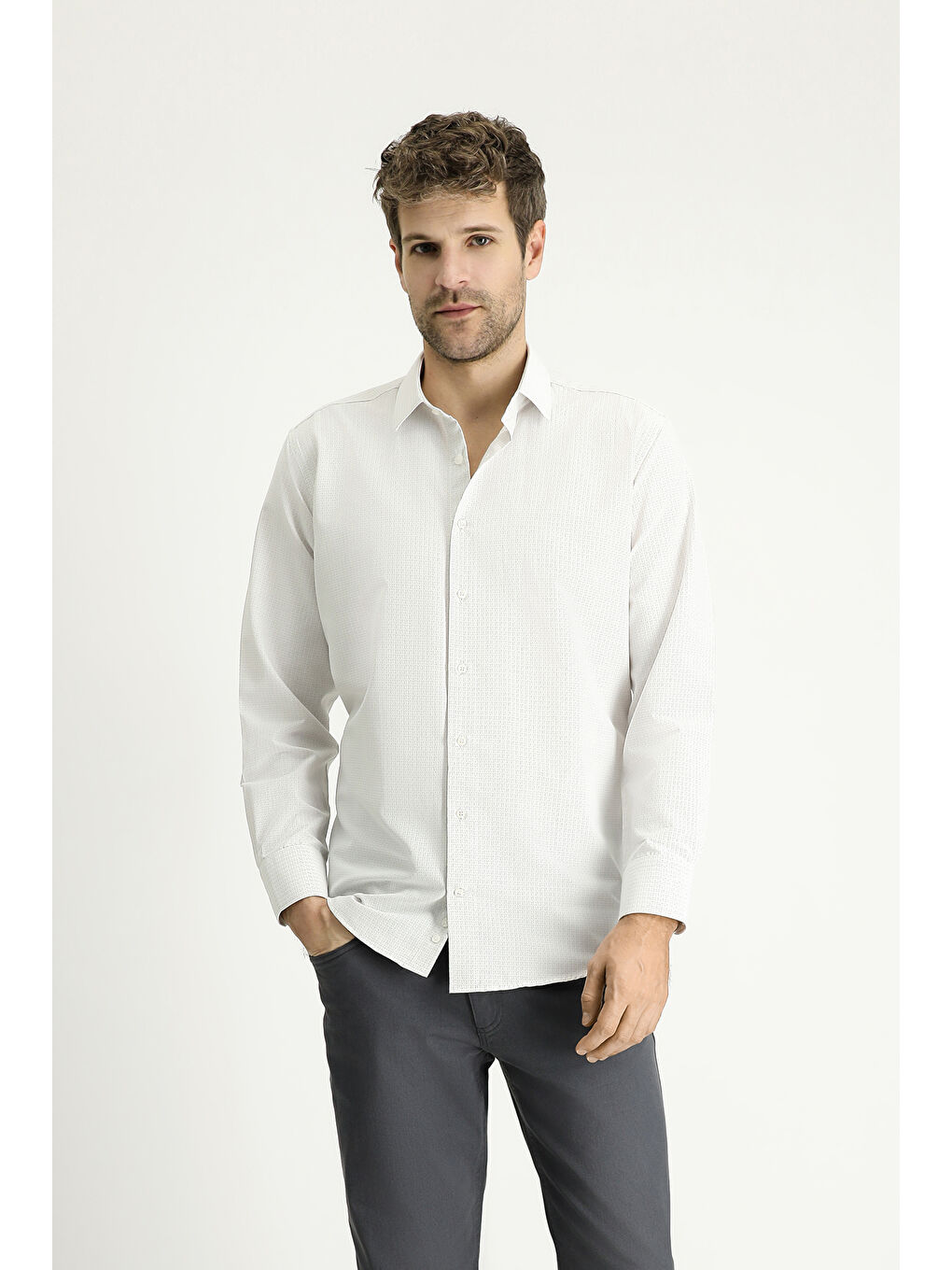 Kahverengi Uzun Kol Regular Fit Desenli Pamuklu Kolay Ütülenebilir Gömlek