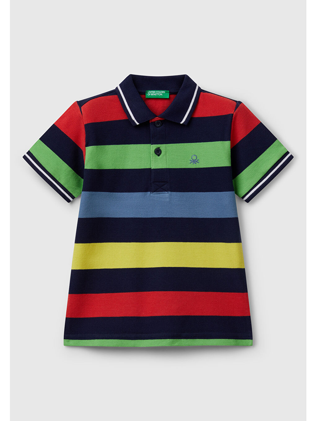 Siyah Erkek Çocuk Koyu Renkli Mix Çizgili Logo İşlemeli Polo T-Shirt